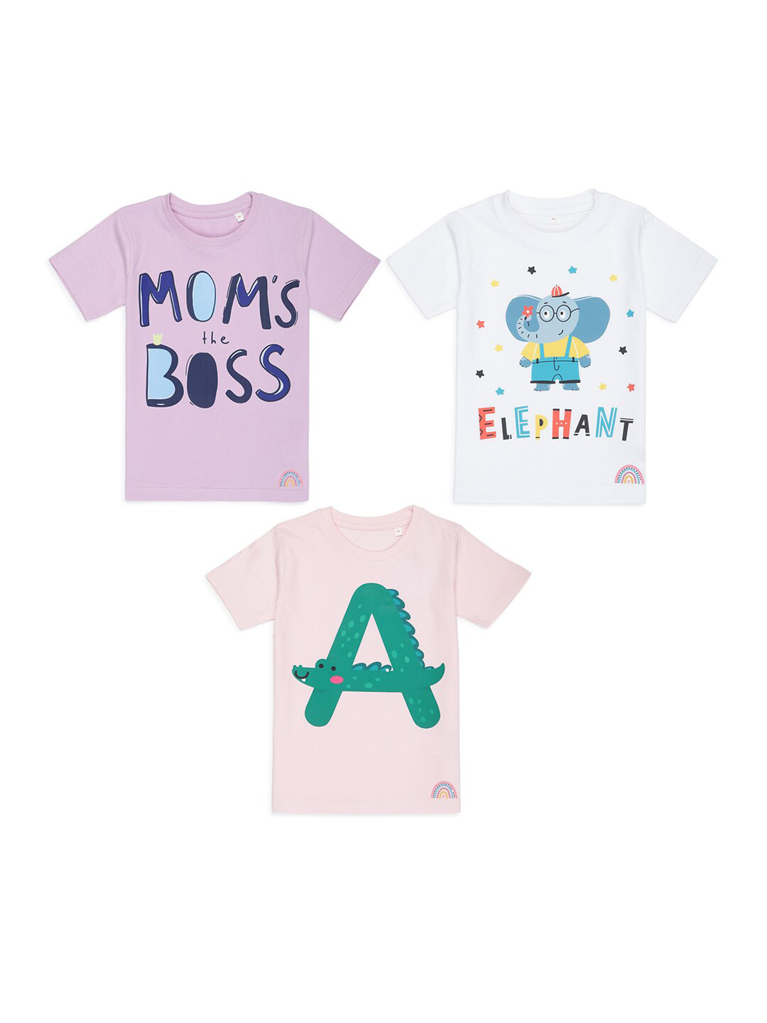 

Tossido Kids Pack Of 3 Printed Cotton T-shirt, Purple