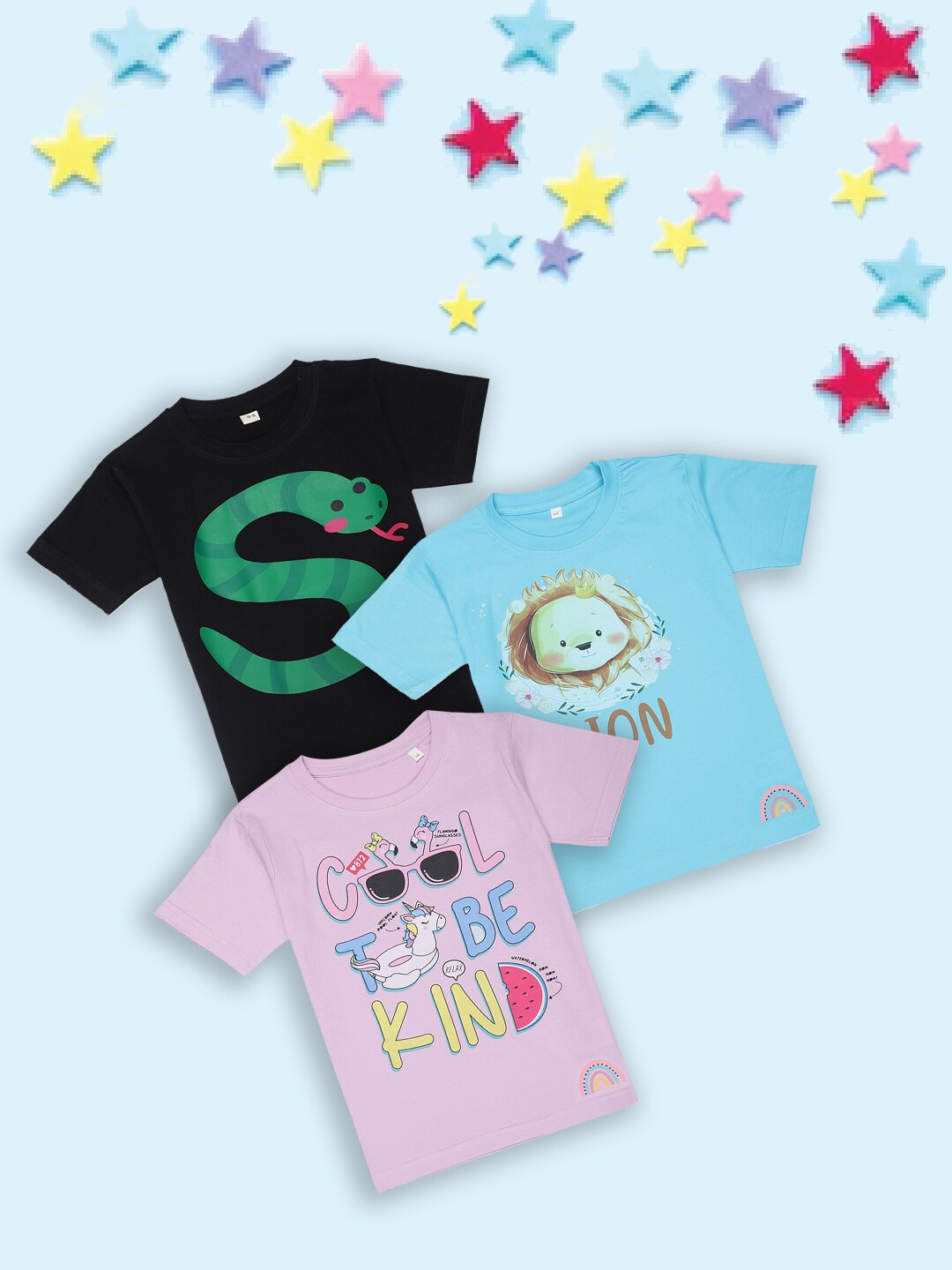 

Tossido Kids Pack of 3 Black & Pink Printed T-shirt