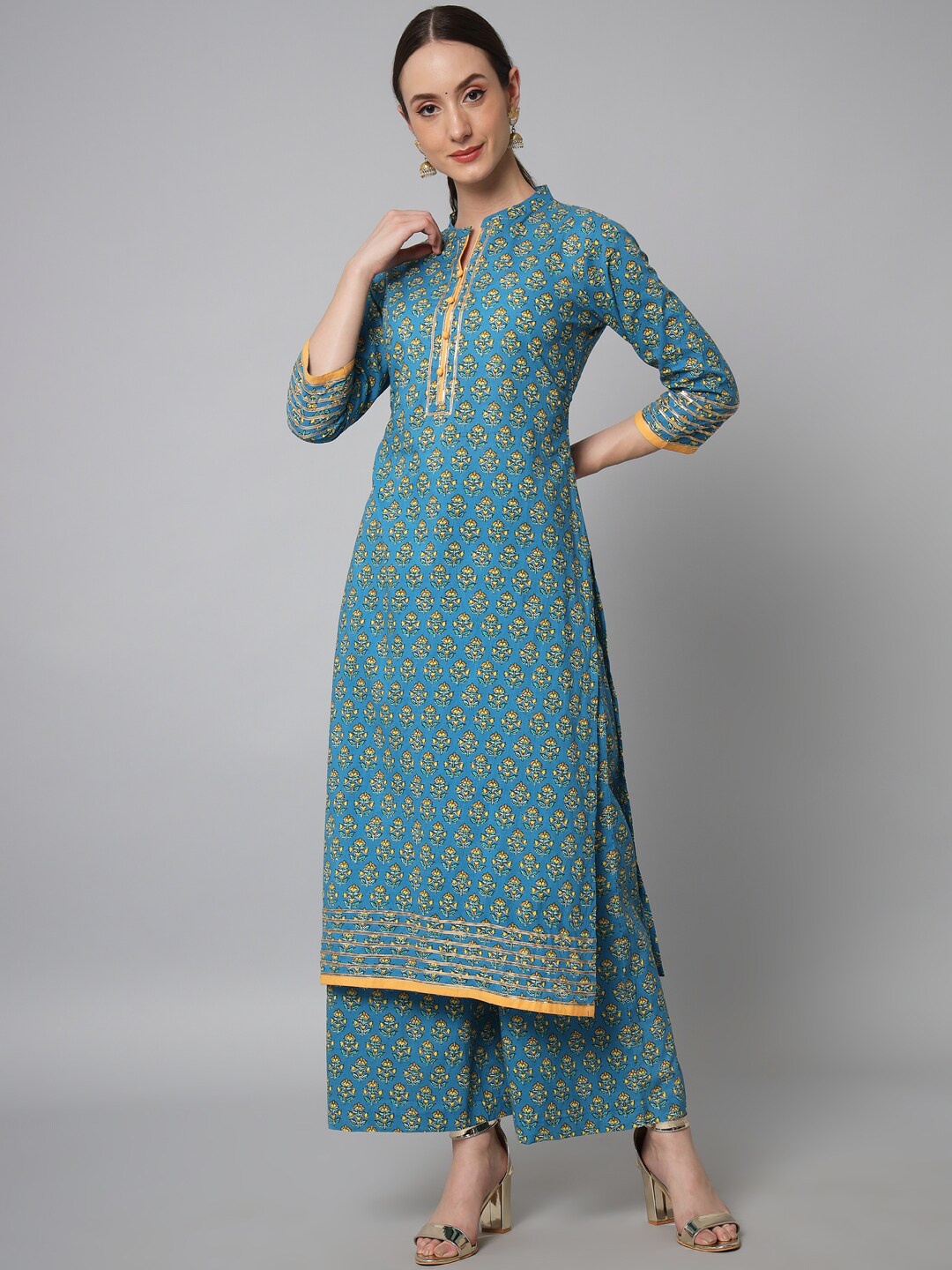 

Sutidora Women Blue Ethnic Motifs Printed Pure Cotton Kurta with Palazzo