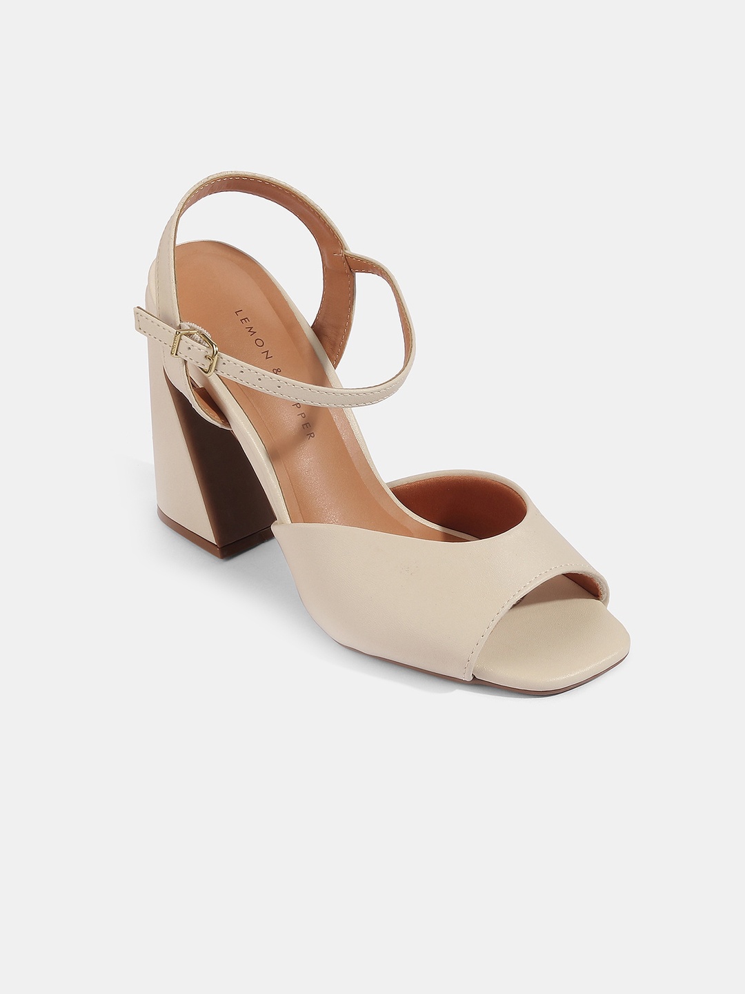 

LEMON & PEPPER Women Beige PU Block Pumps with Buckles