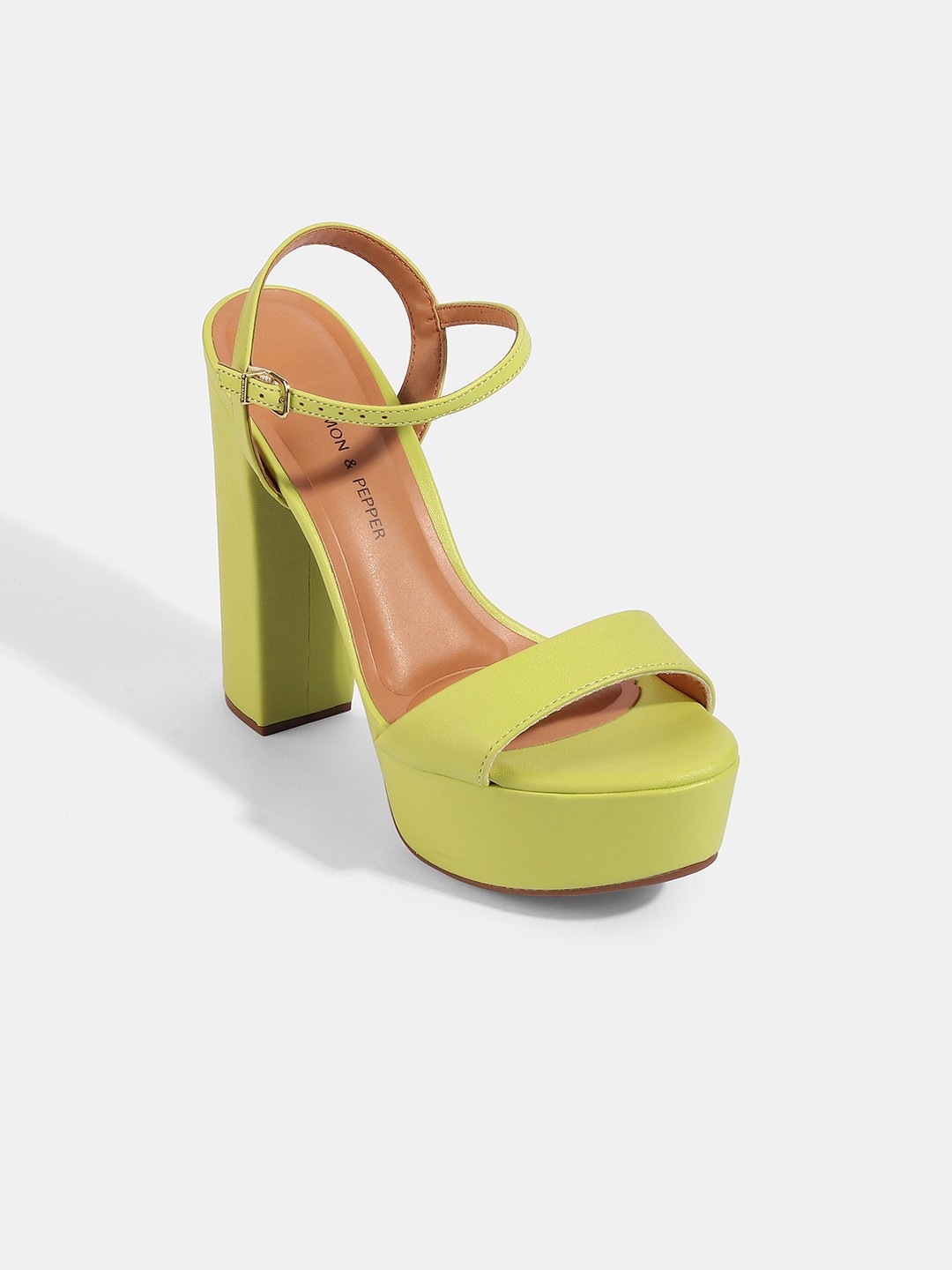 

LEMON & PEPPER Women Green Party Block Heels with Buckles