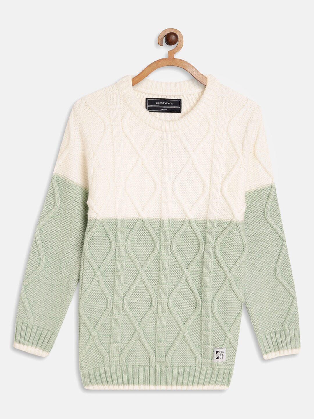 

Octave Boys Olive Green & Cream-Coloured Colourblocked Pullover
