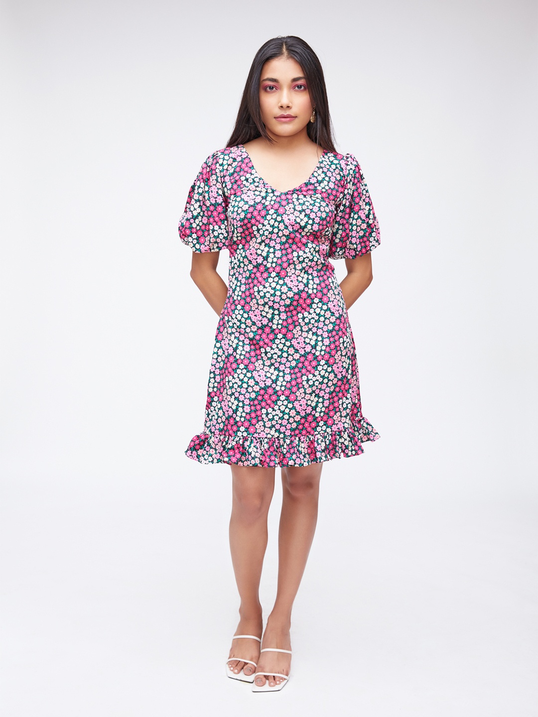 

POPPI Pink & White Floral A-Line Dress