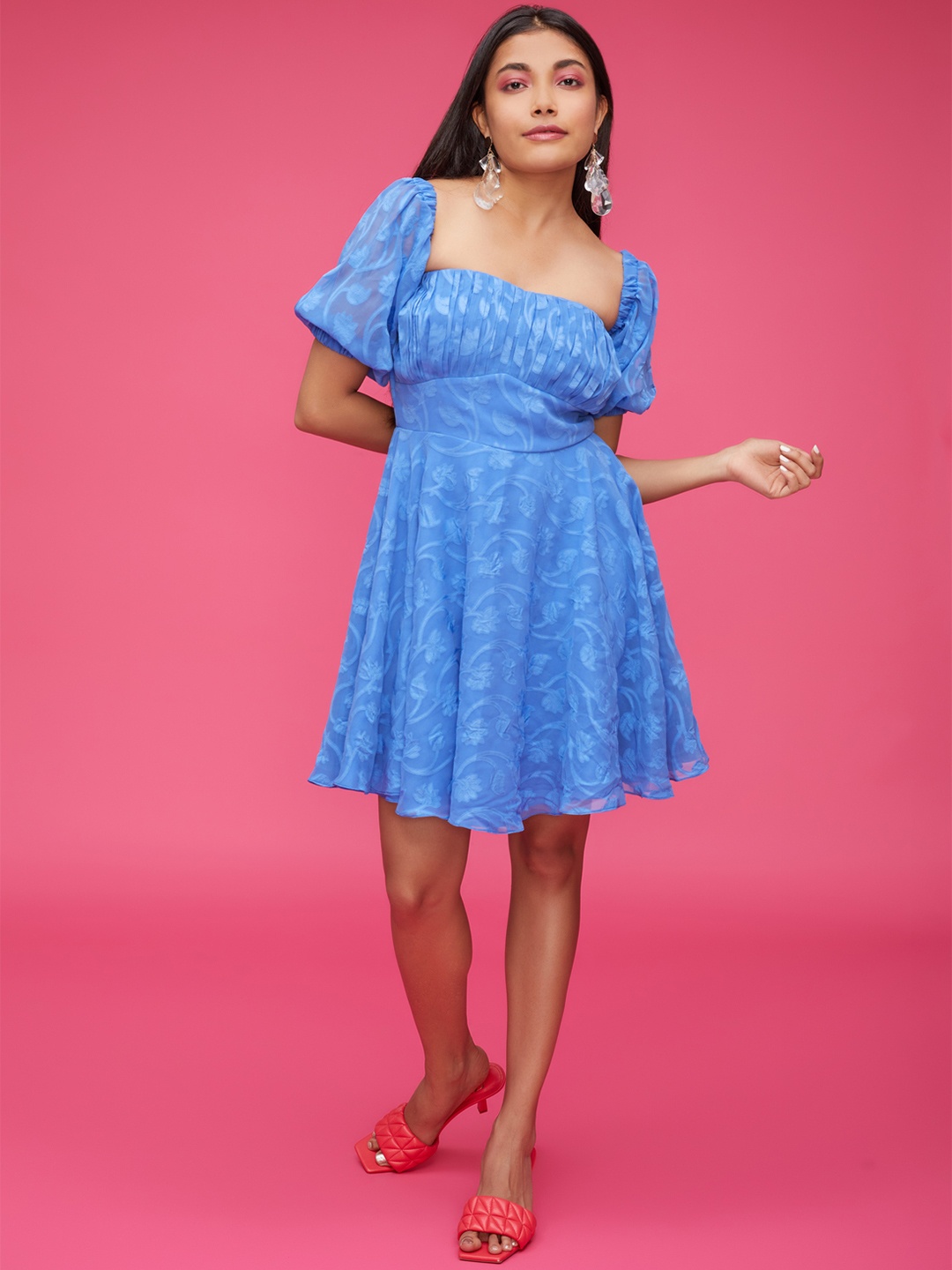 

POPPI Women Blue Floral Georgette Dress