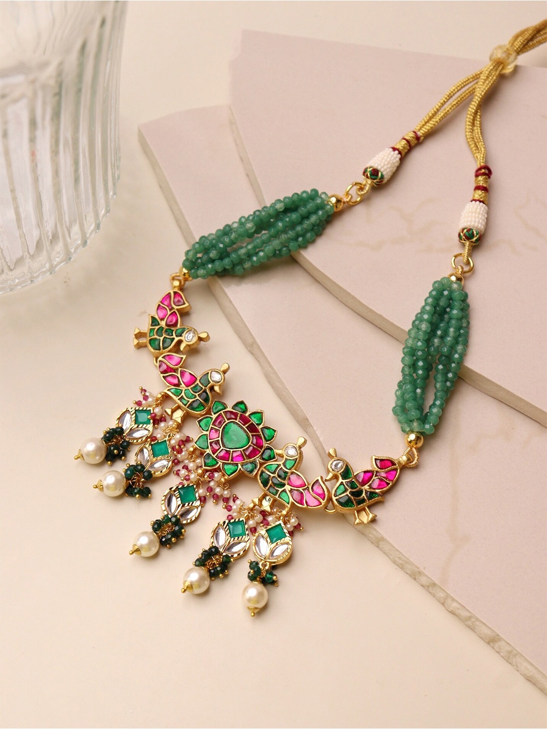 

CURIO COTTAGE Gold Plated & Green Necklace