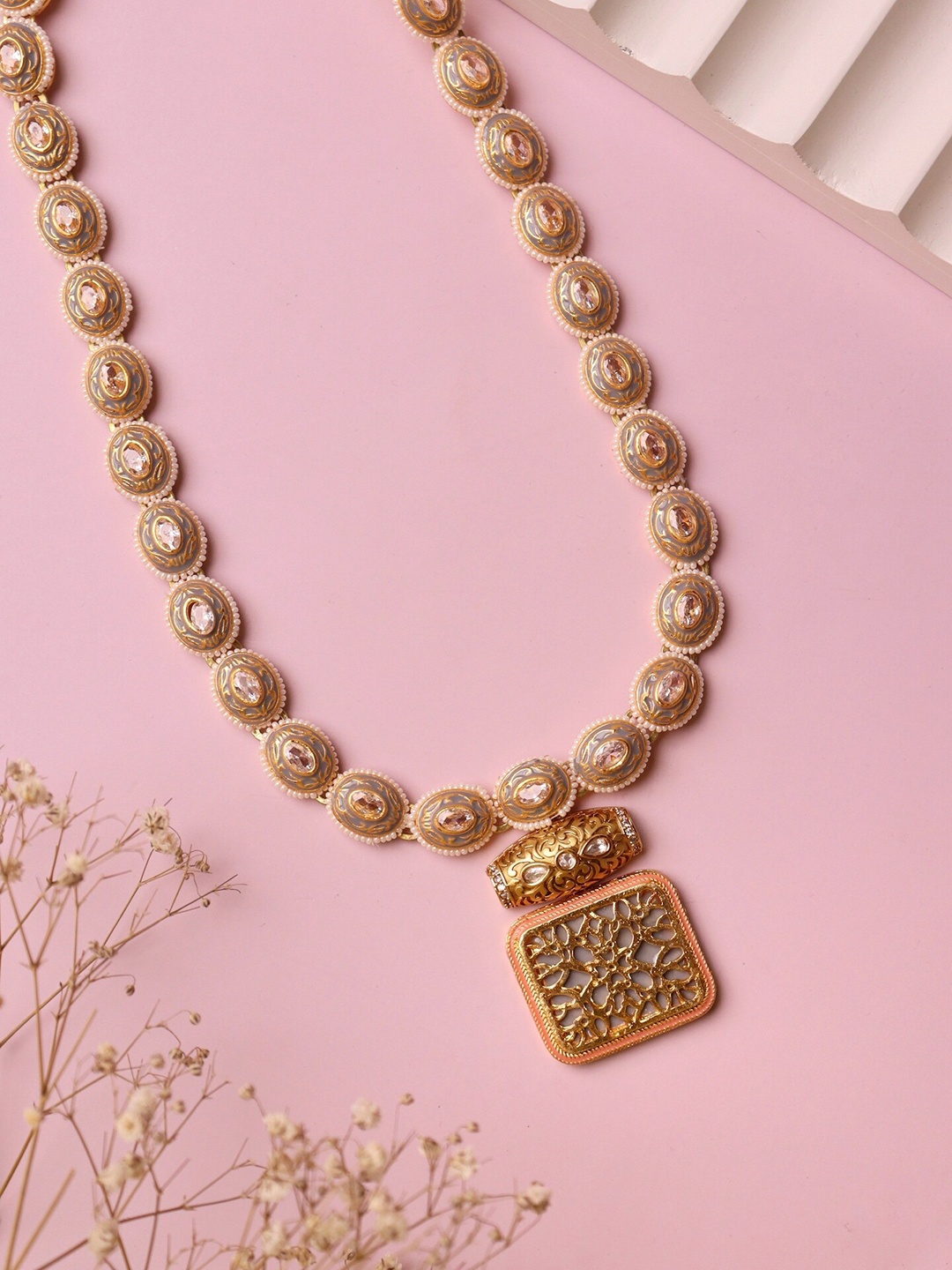 

CURIO COTTAGE Gold-Plated & White Kundan String and Thewa Necklace