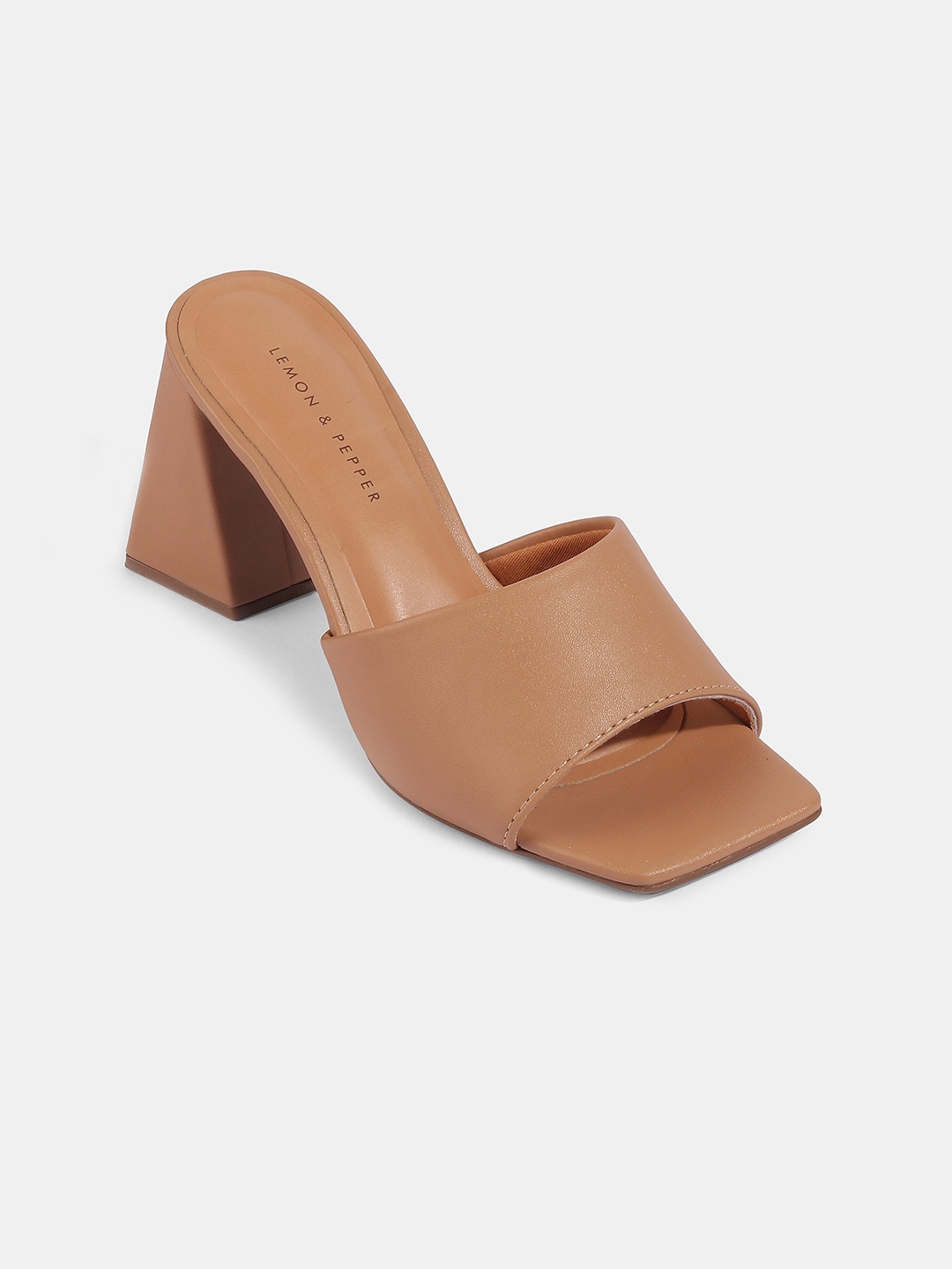 

LEMON & PEPPER Women Nude-Coloured PU Block Heels