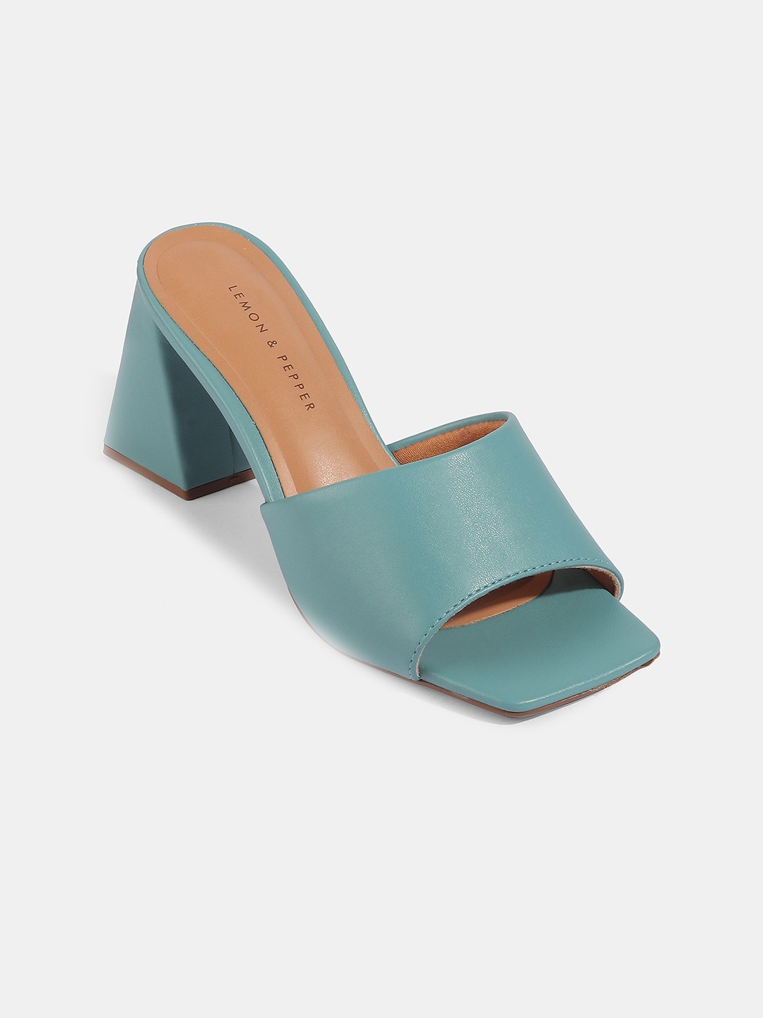 

LEMON & PEPPER Women Green Square Toe Block Heels