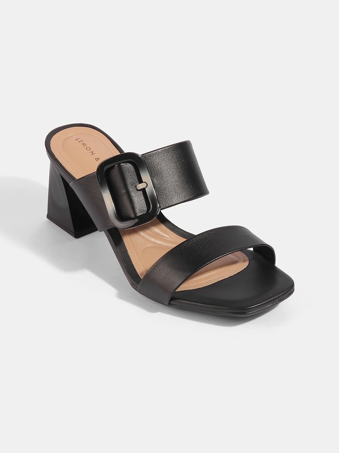 

LEMON & PEPPER Black PU Block Heels