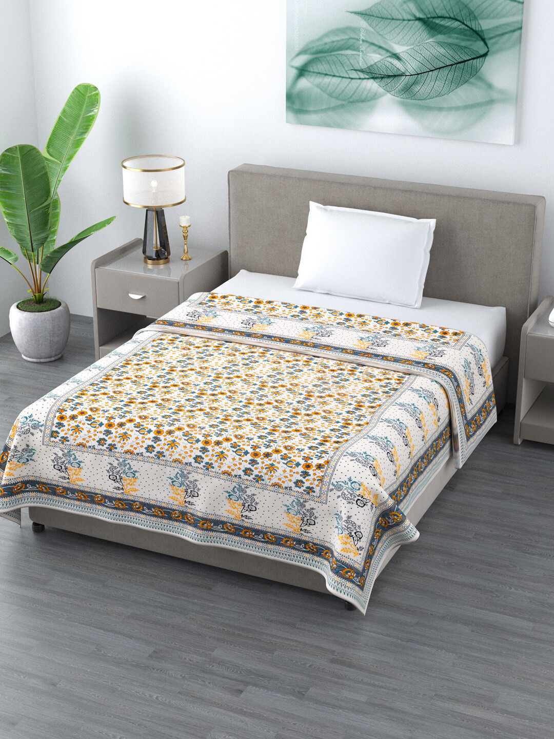 

LIVING ROOTS White & Orange Ethnic Motifs AC Room 210 GSM Double Bed Dohar