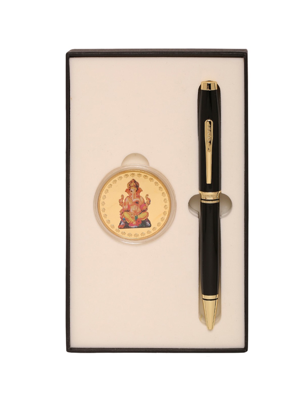 

Cross Black Medalist Ball Point Pen With Aarya KT Ganesha Coin