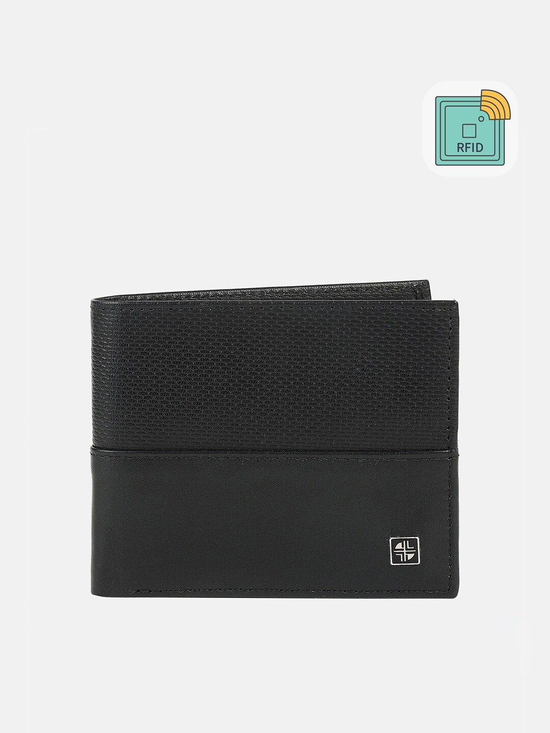 

Carlton London Men Black Textured Leather Two Fold RFID Wallet