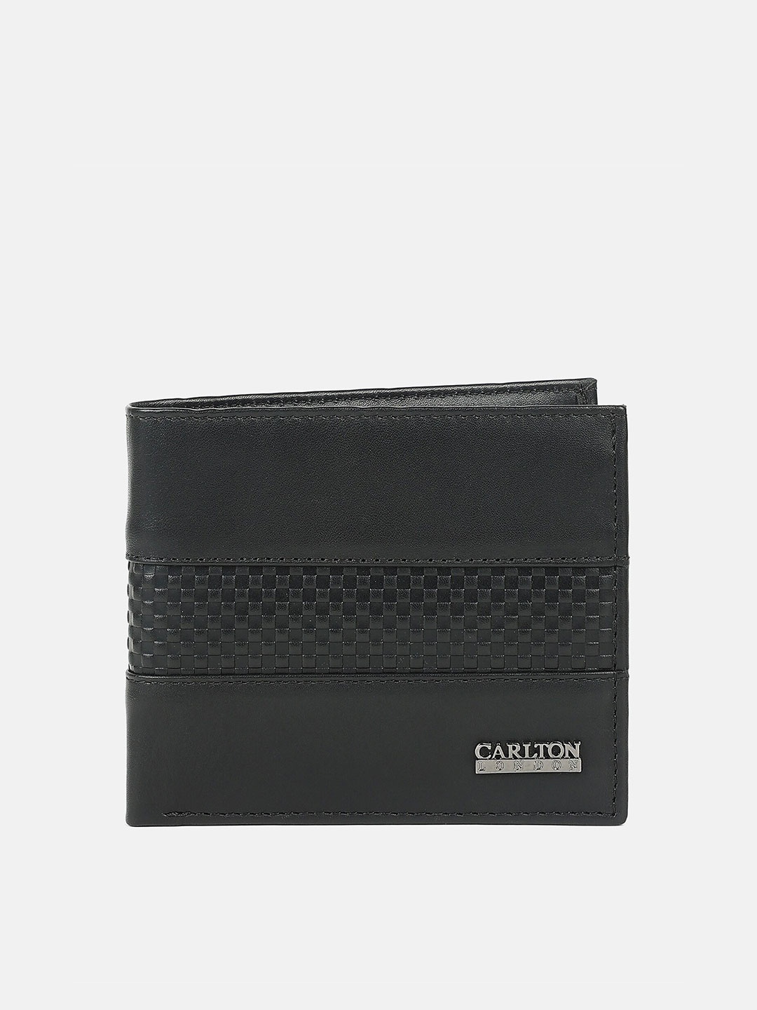 

Carlton London Men Black Textured Leather Two Fold Wallet