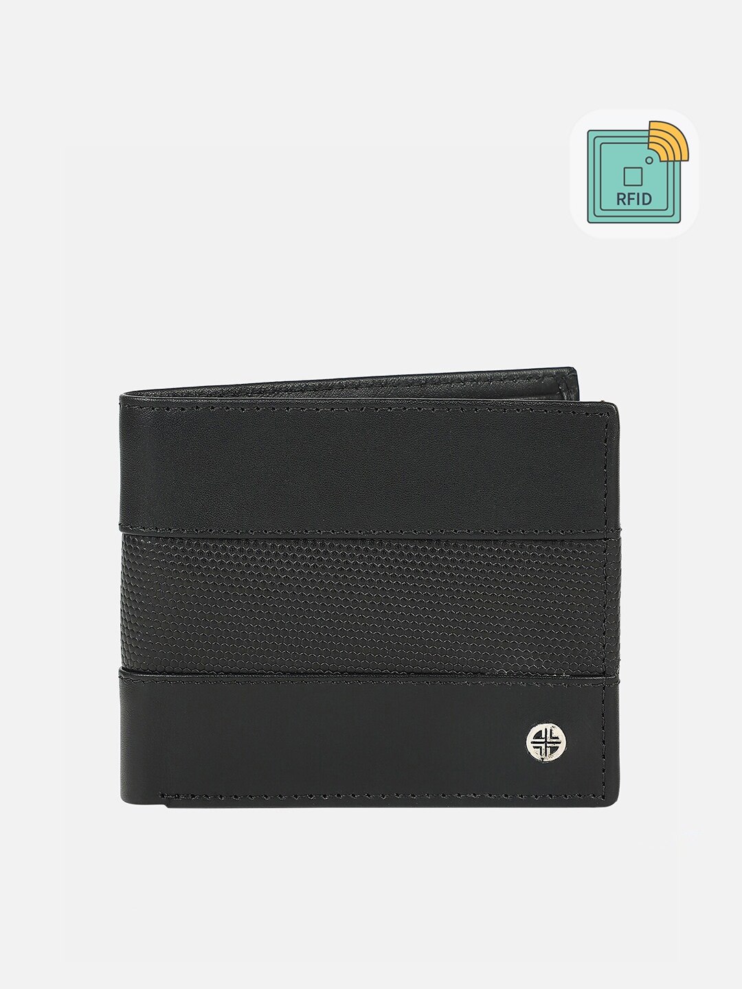 

Carlton London Men Black Textured Leather Two Fold RFID Wallet