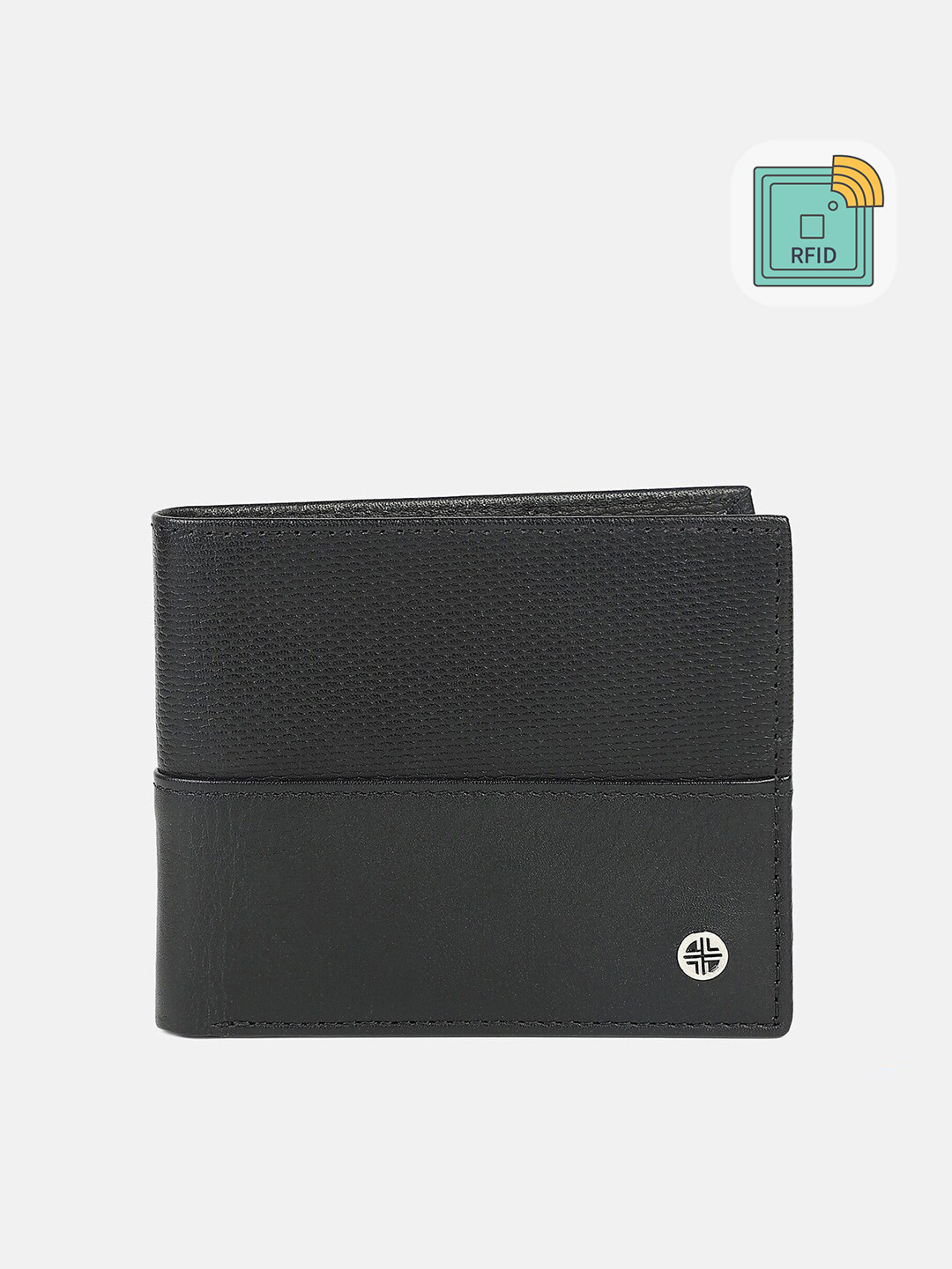 

Carlton London Men Black Textured Leather Two Fold Wallet