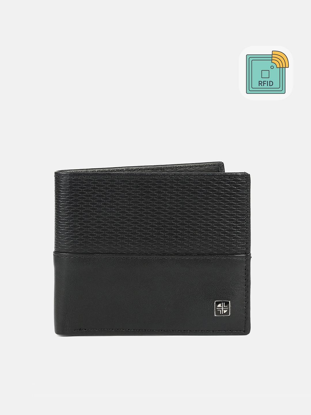 

Carlton London Men Black Textured Leather Two Fold RFID Wallet