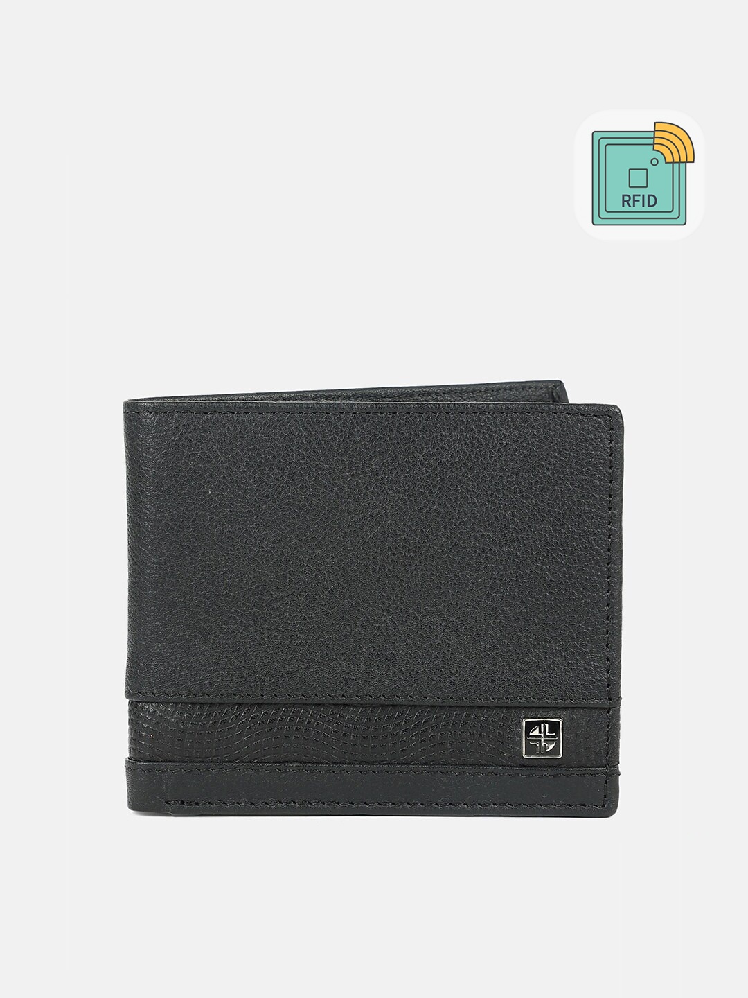 

Carlton London Men Black Textured Leather Two Fold Wallet