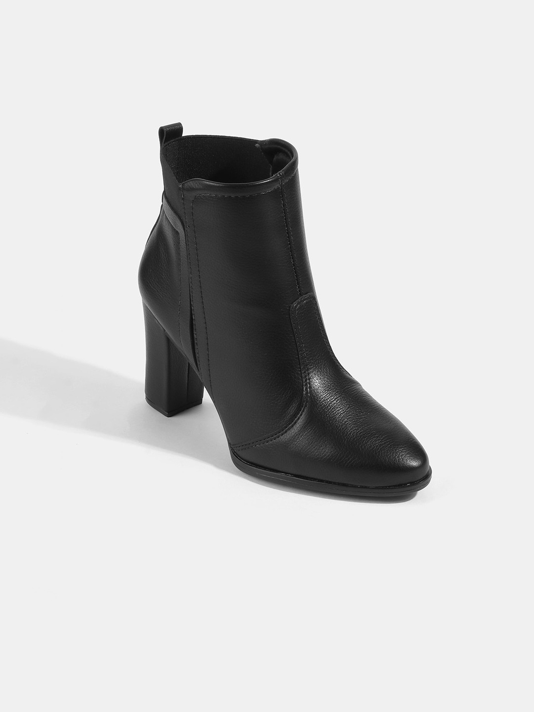

LEMON & PEPPER Women Black Solid Mid-Top Block Heel Chelsea Boots