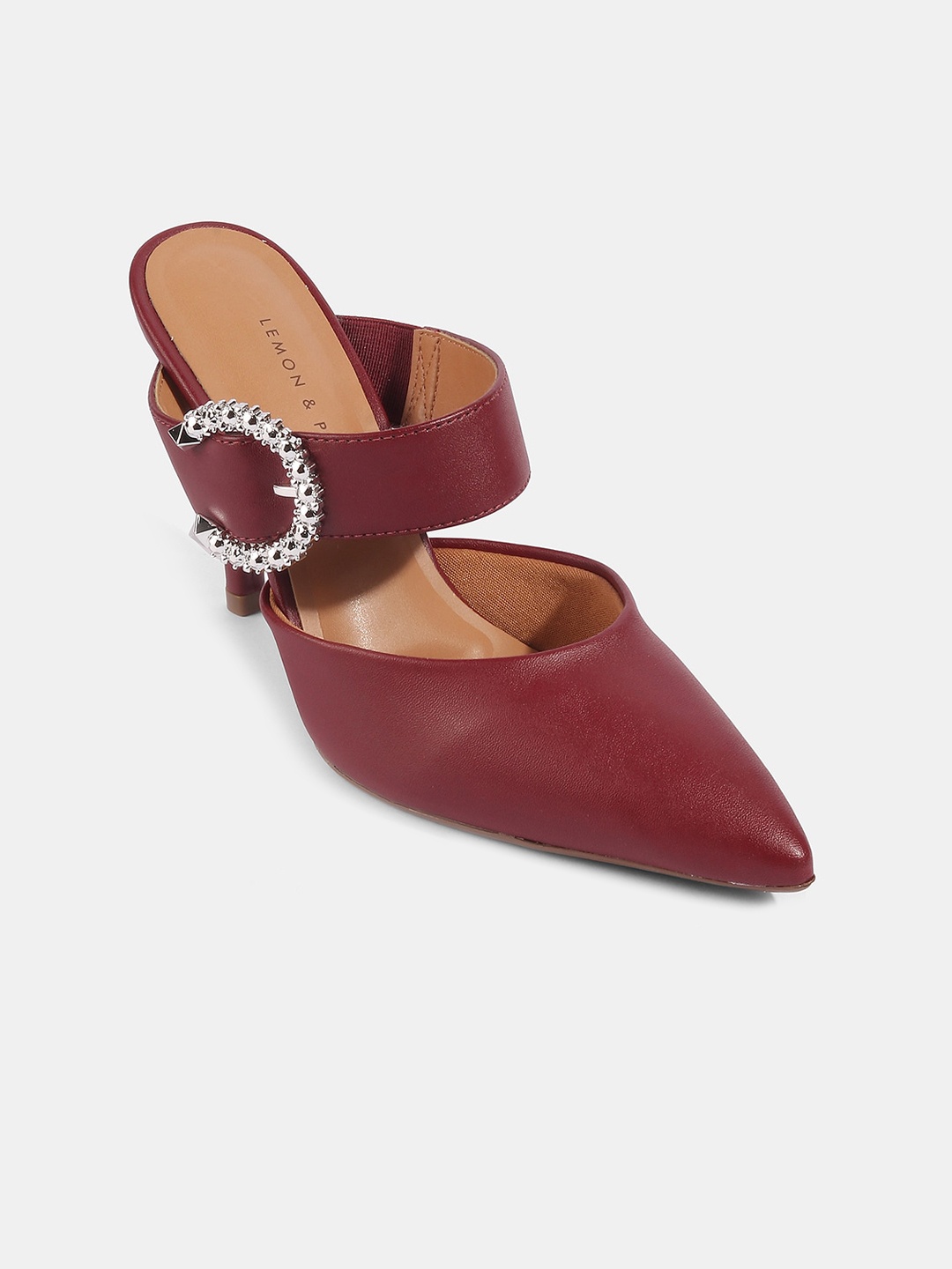 

LEMON & PEPPER Maroon Embellished Party Block Pumps