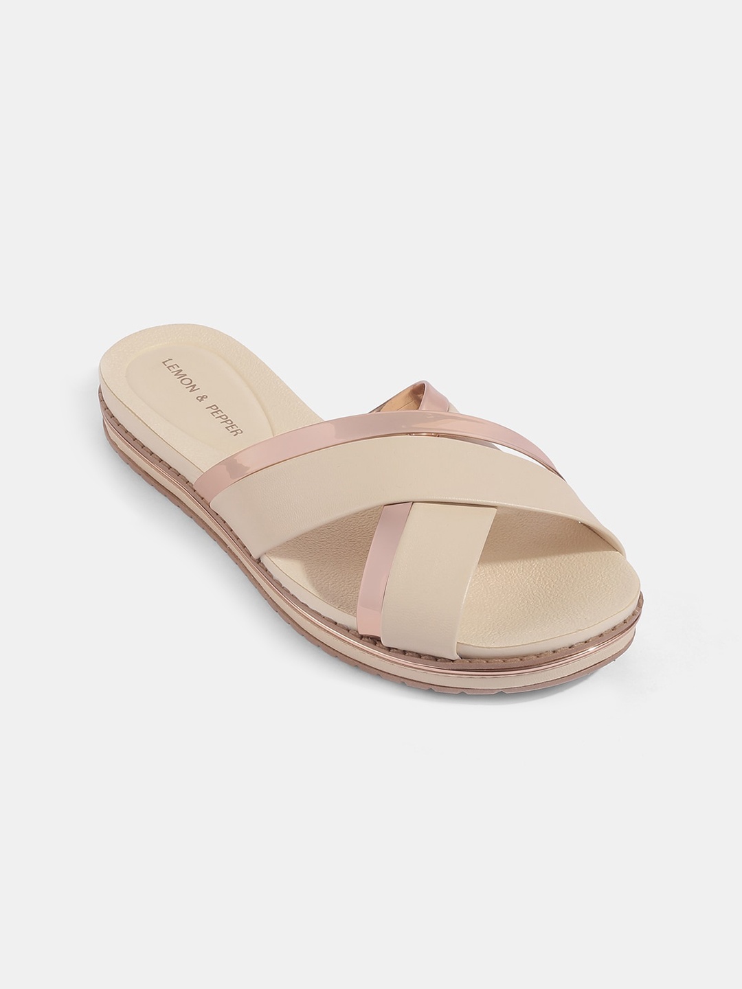 

LEMON & PEPPER Women Cream-Coloured Colourblocked Open Toe Flats