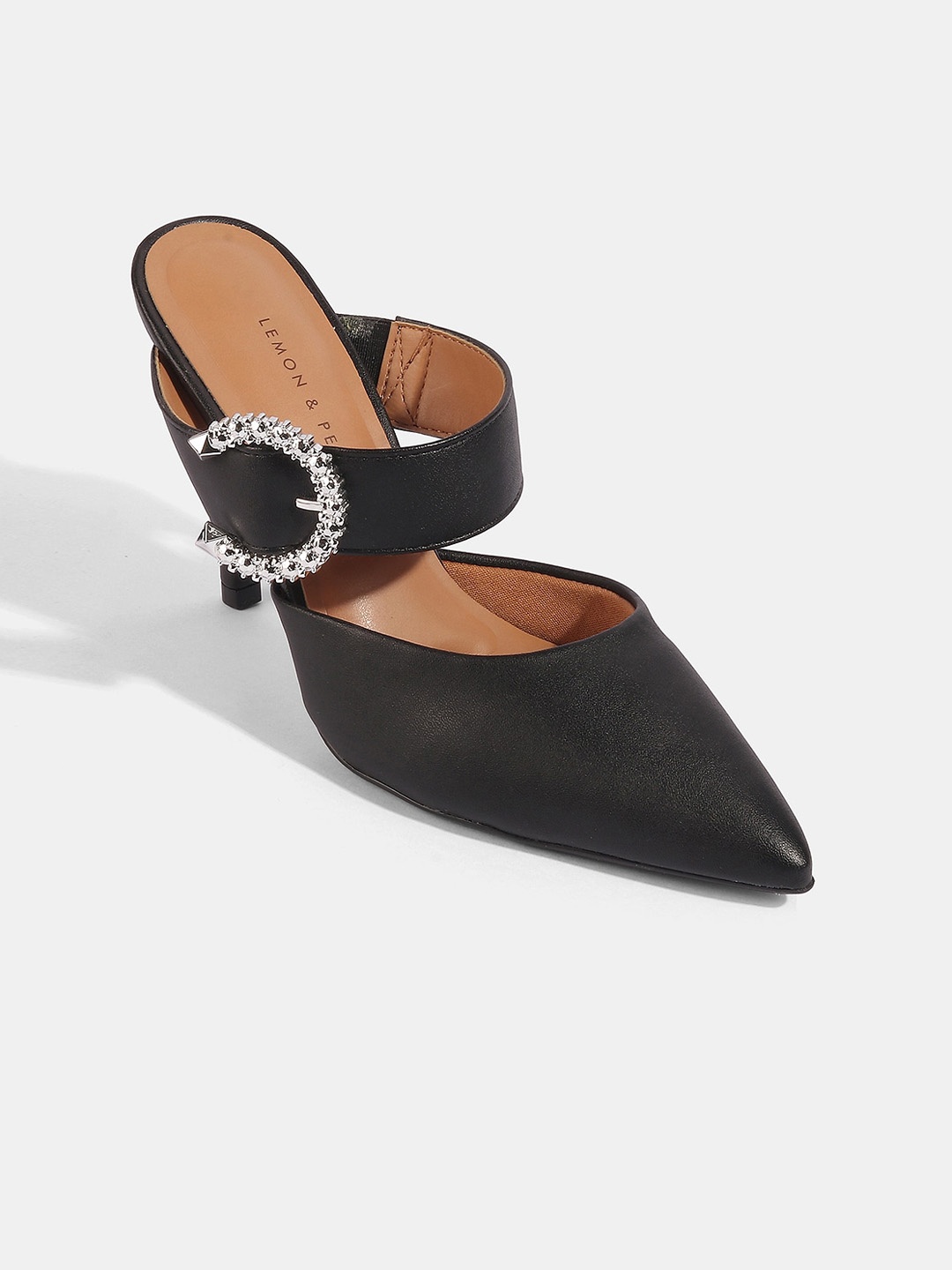 

LEMON & PEPPER Women Black Embellished Party Wedge Mules