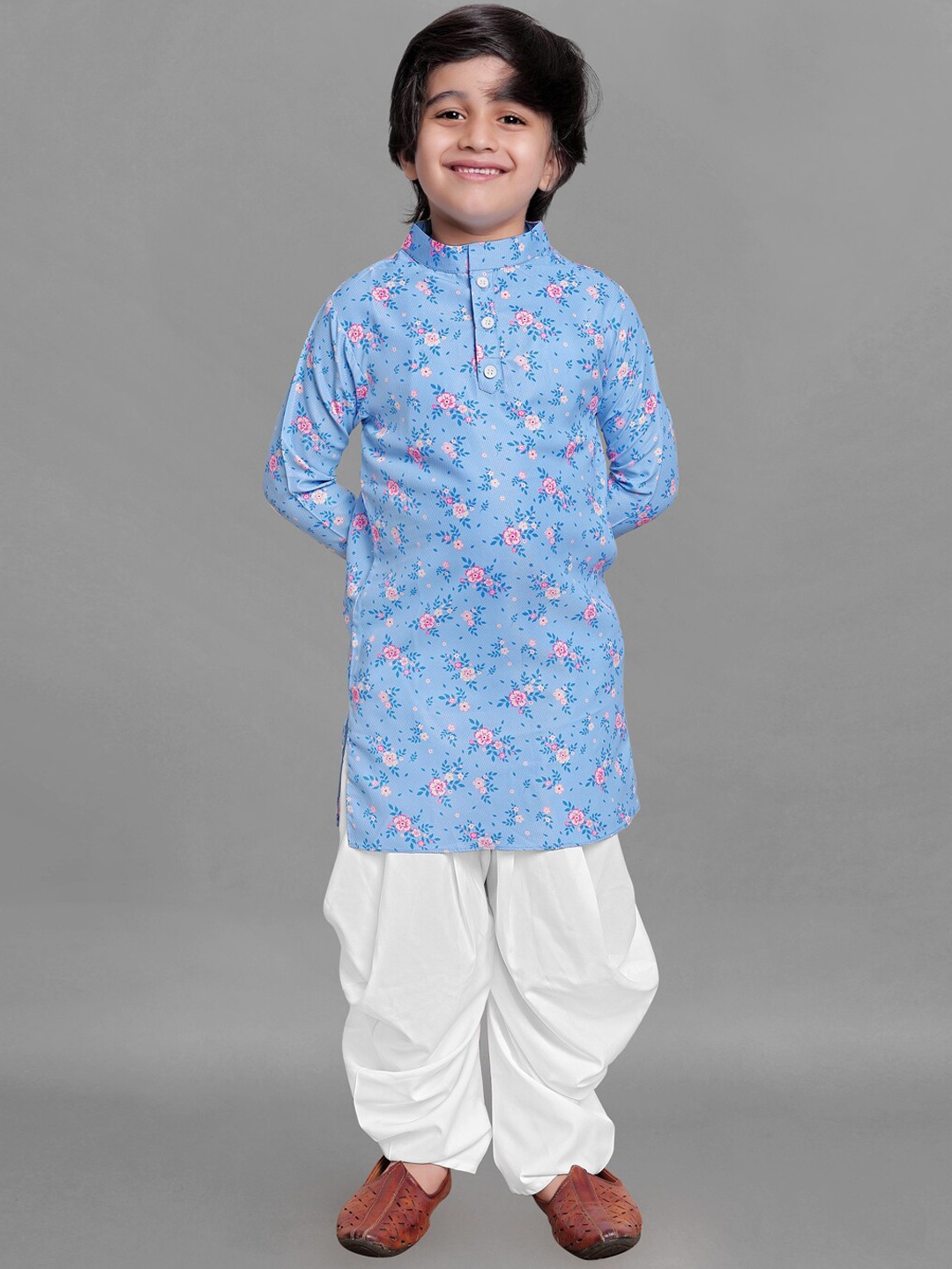 

FASHION DREAM Boys Blue Floral Printed Kurta with Dhoti Pants