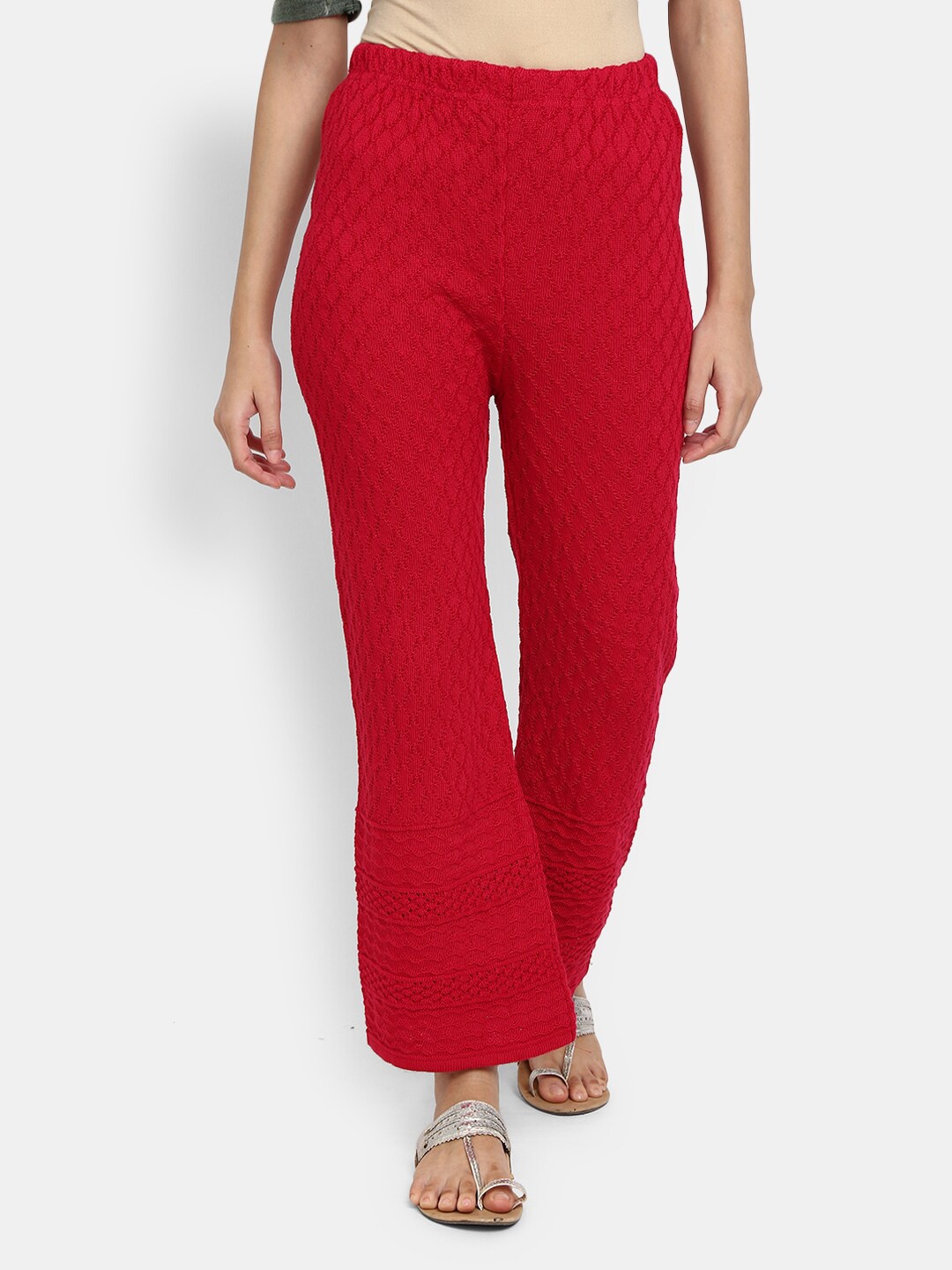 

Desi Mix Women Red Ethnic Motifs Self Design Palazzos