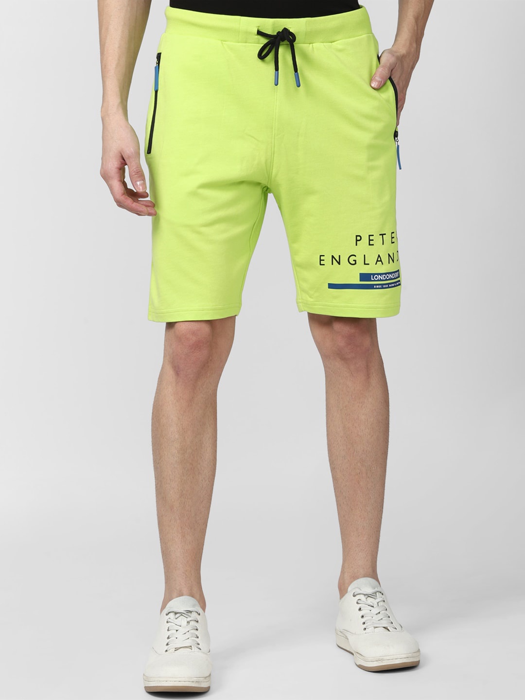 

Peter England Men Green Cotton Typography Printed Shorts