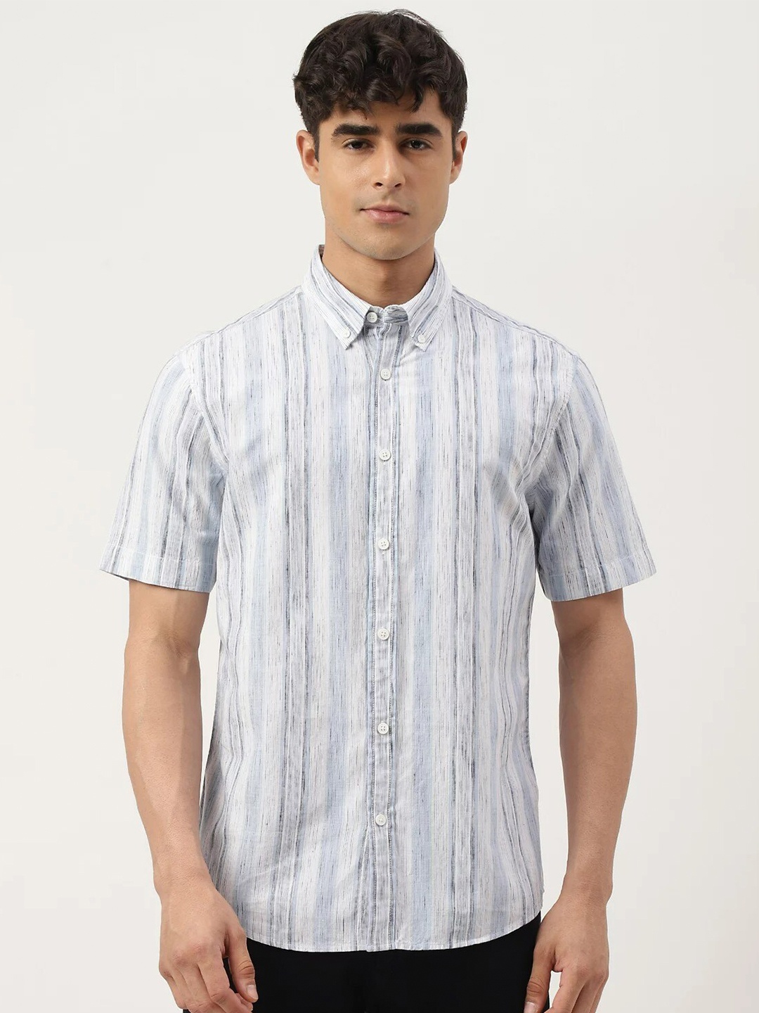 

Marks & Spencer Men Blue Striped Casual Shirt