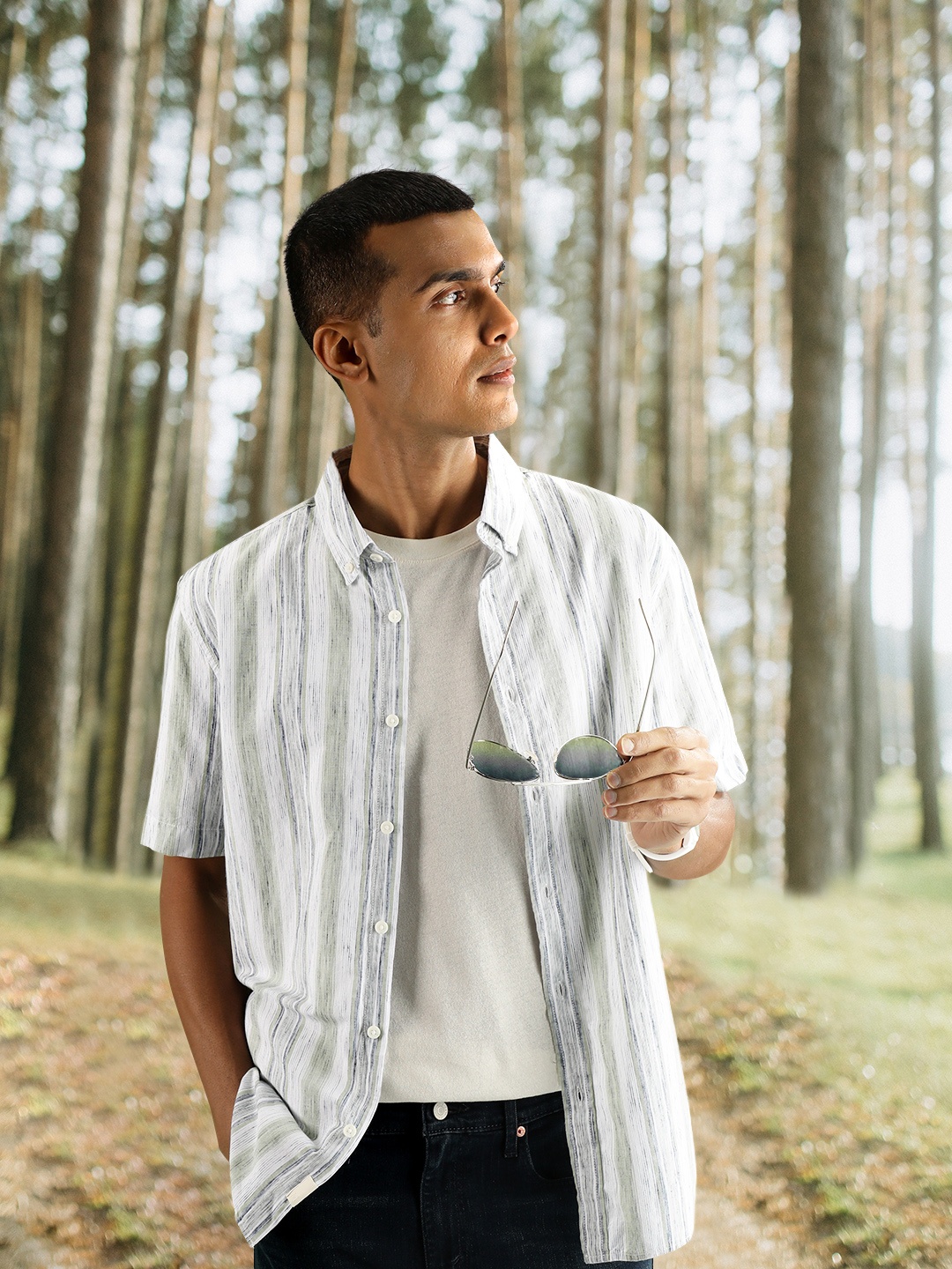 

Marks & Spencer Men Green Striped Casual Shirt