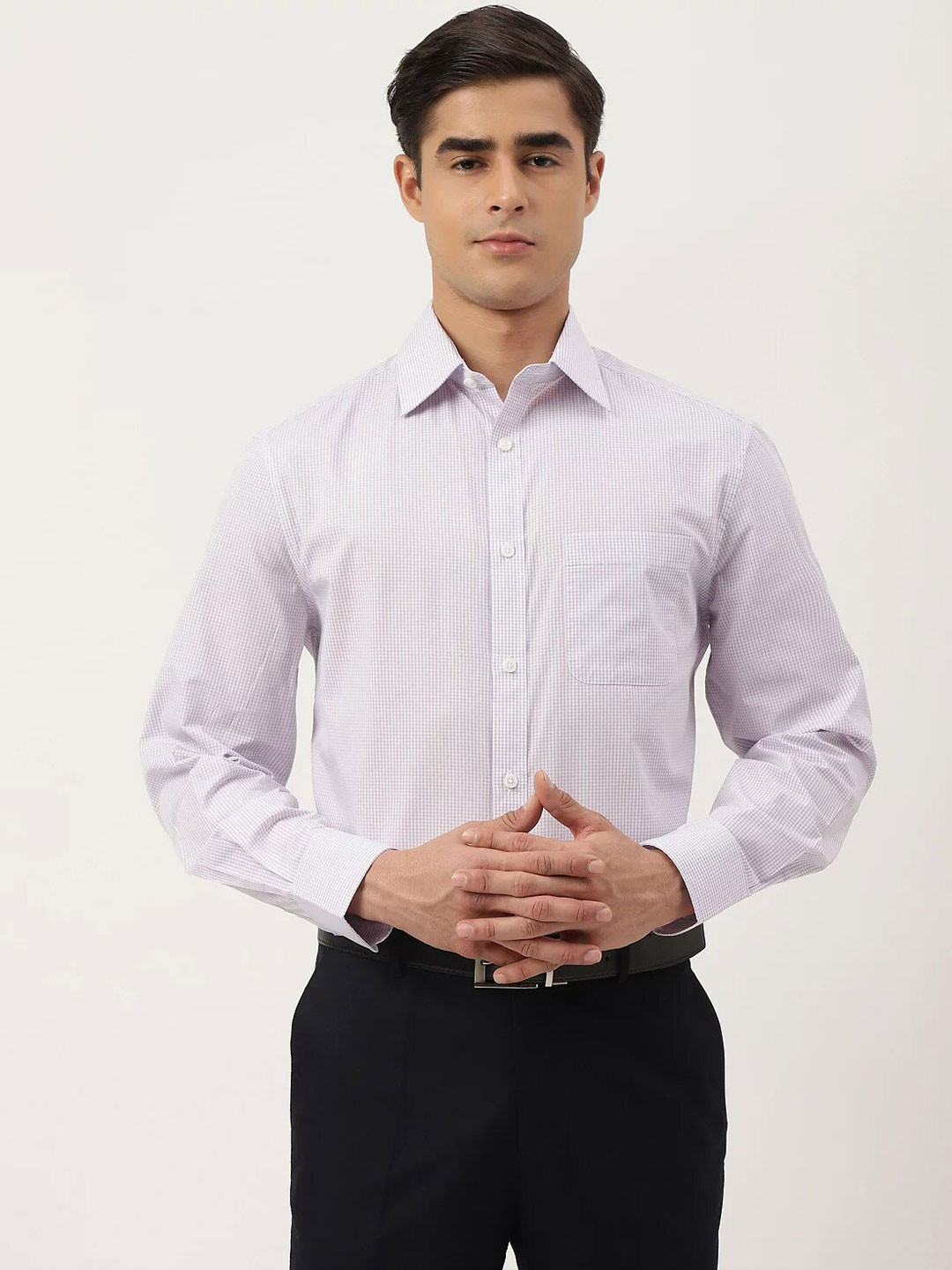 

Marks & Spencer Men Lavender Micro Checked Formal Cotton Shirt