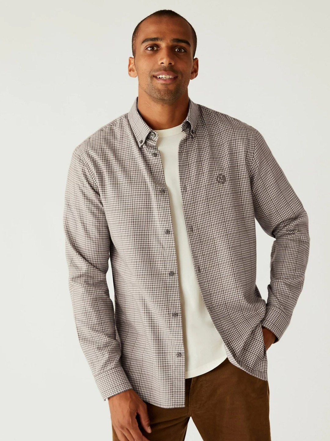 

Marks & Spencer Men Brown Checked Pure Cotton Casual Shirt
