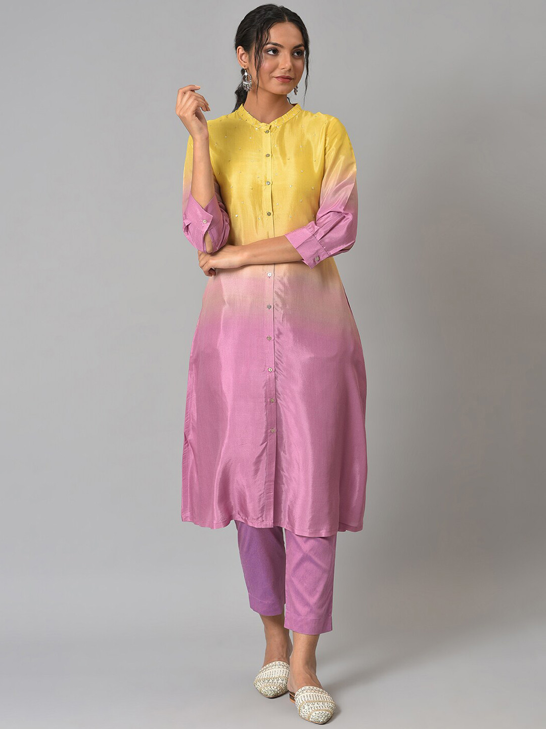 

W Women Purple Ombre Kurta with Trousers