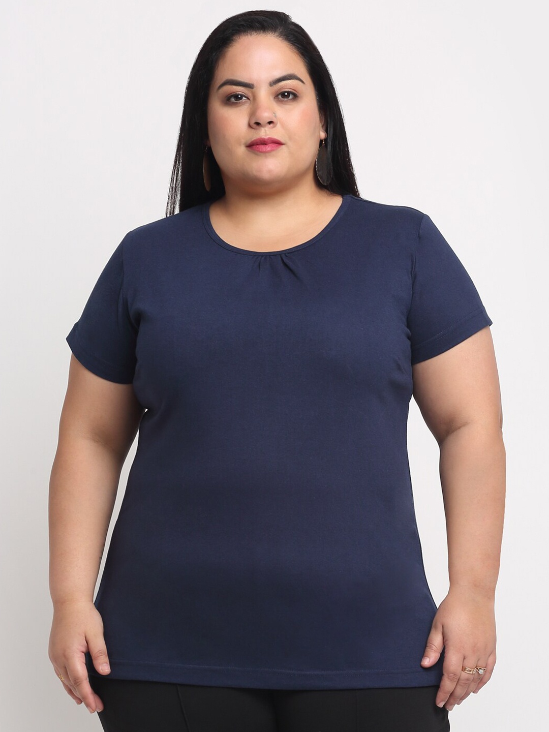 

plusS Women Plus Size Navy Blue T-shirt
