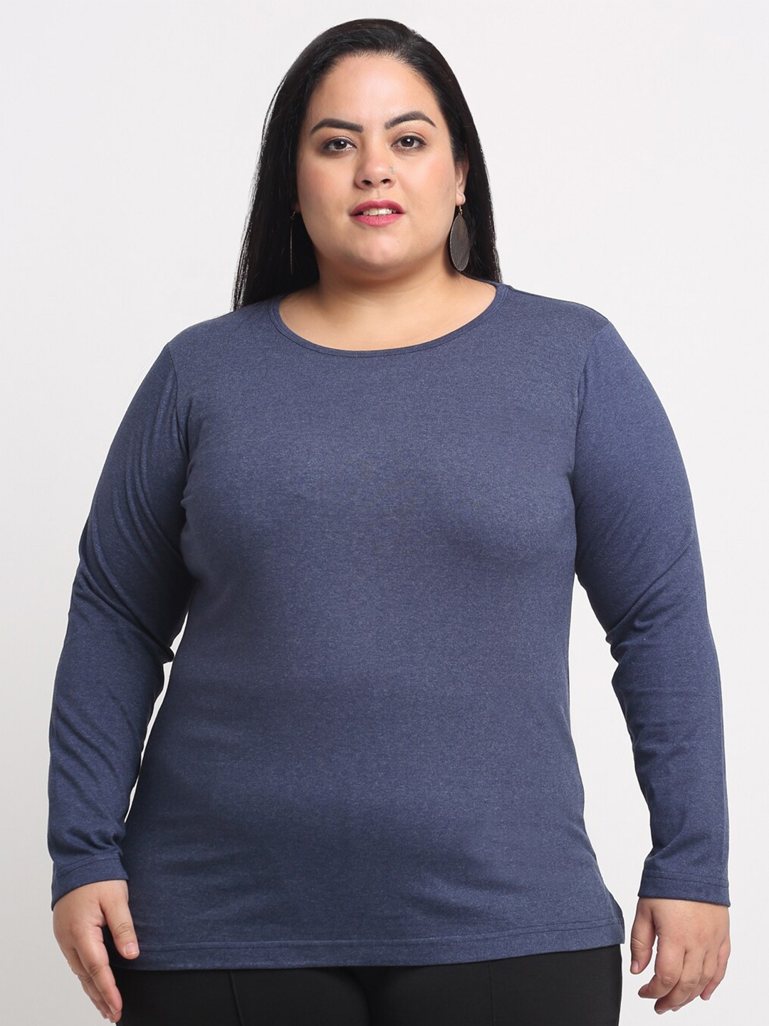 

plusS Women Plus Size Navy Blue T-shirt
