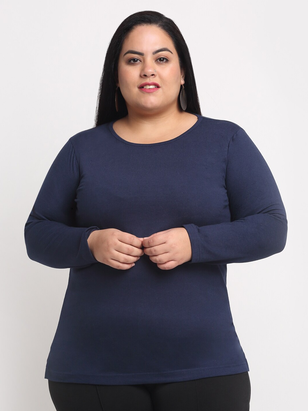 

plusS Women Plus Size Navy Blue T-shirt