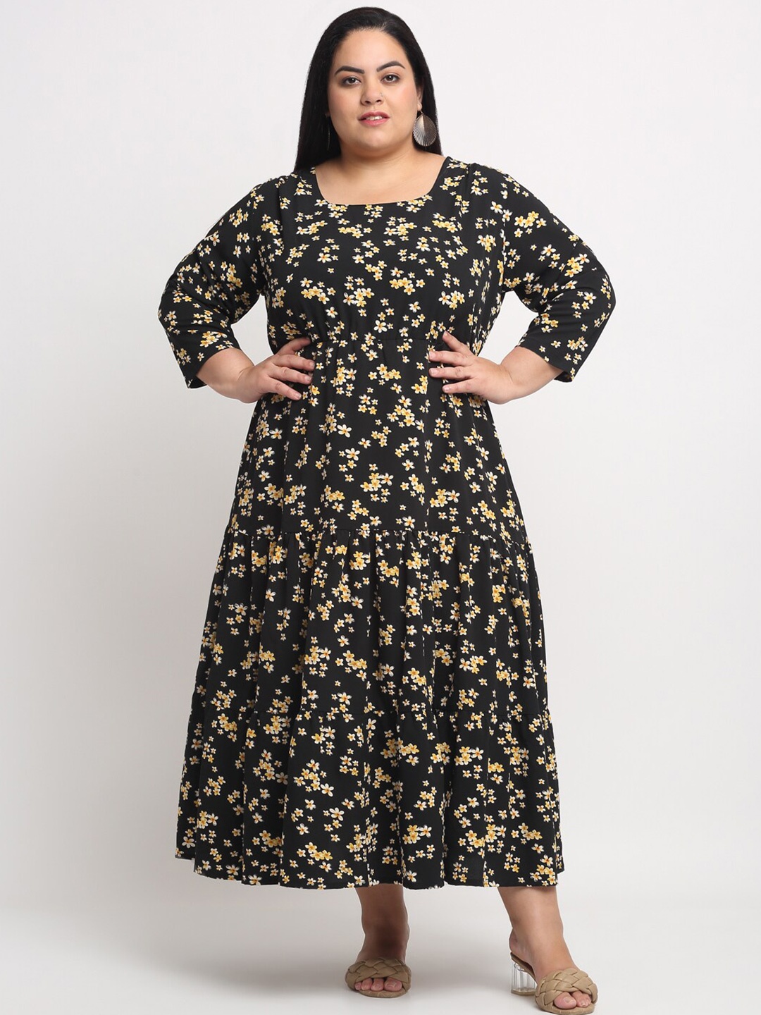 

plusS Women Plus Size Black Floral Printed Maxi Dress