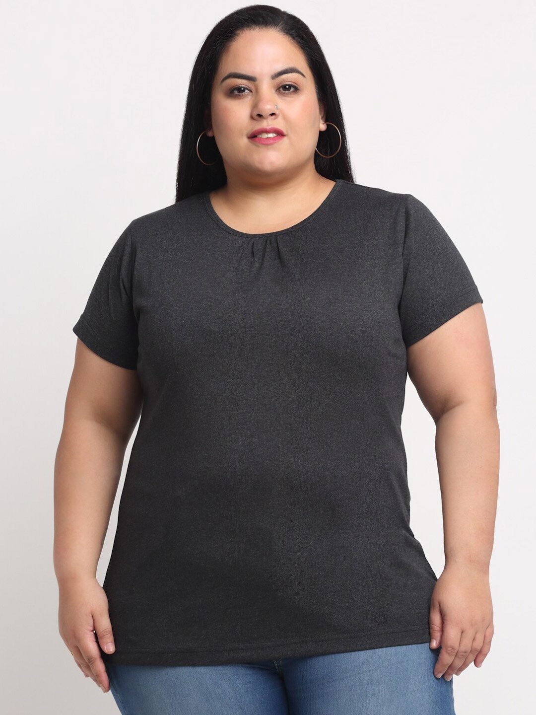 

plusS Women Plus Size Charcoal T-shirt