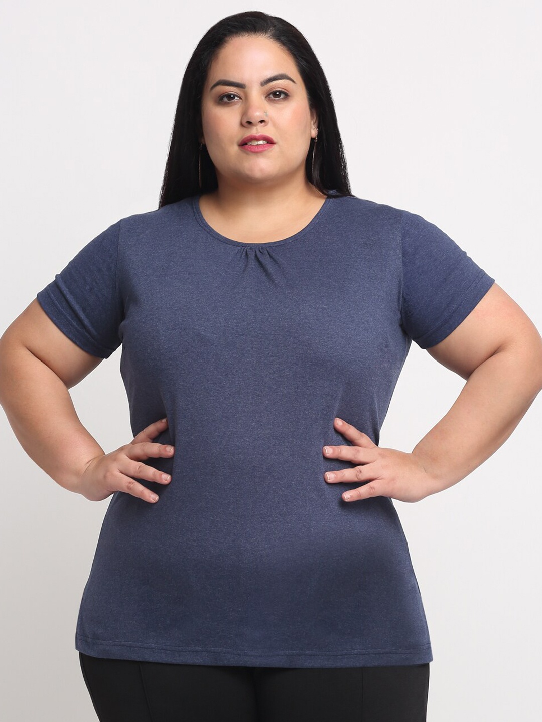 

plusS Women Plus Size Navy Blue T-shirt