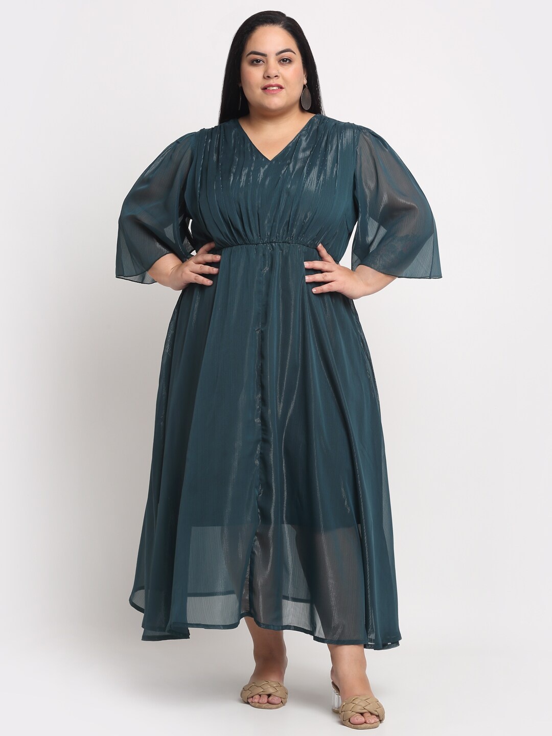 

plusS Women Plus Size Green Solid Maxi Dress