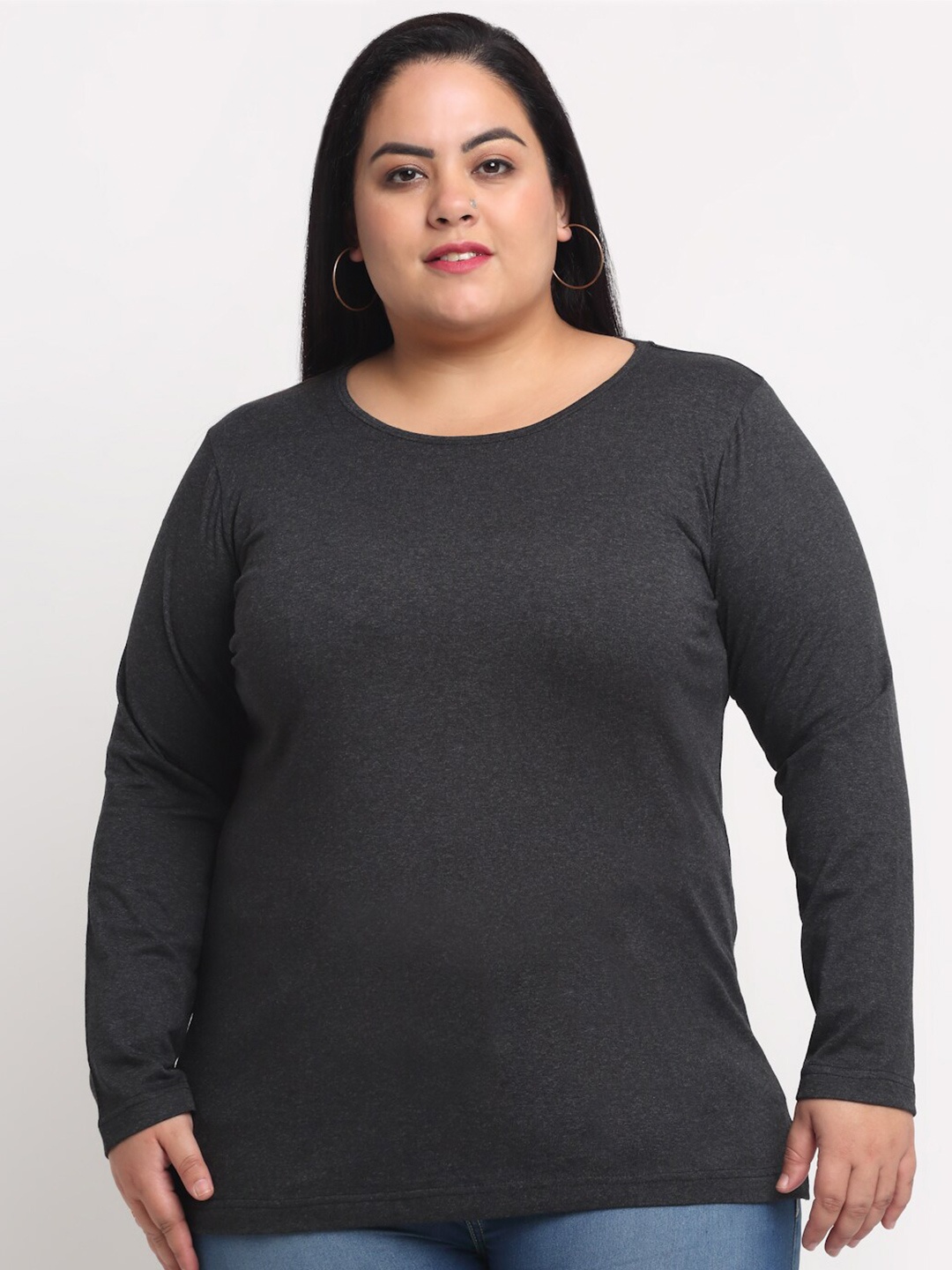 

plusS Women Plus Size Charcoal T-shirt