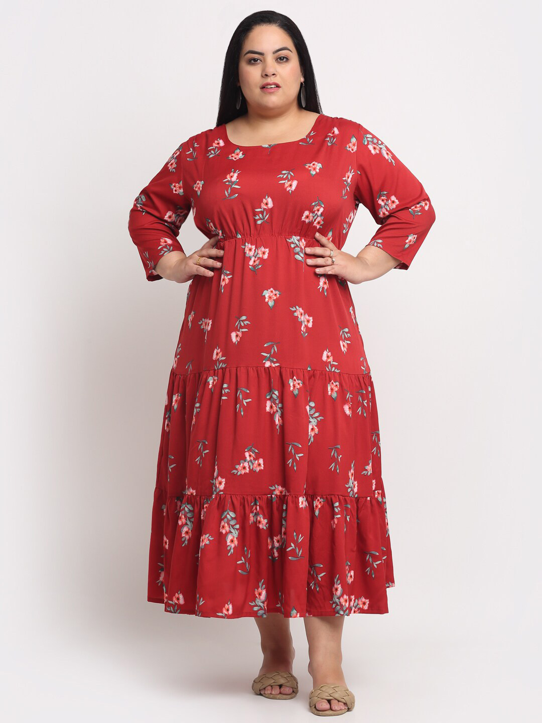 

plusS Red Floral Plus Size Maxi Dress