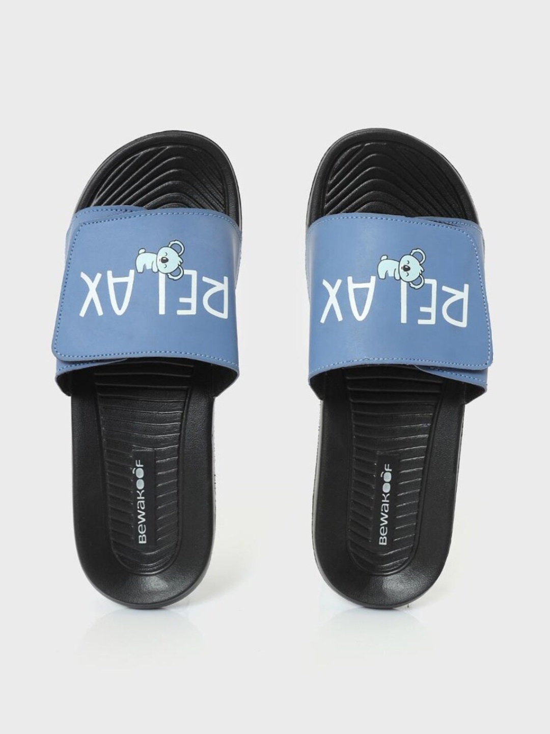 

Bewakoof Men Black & Blue Printed Rubber Sliders