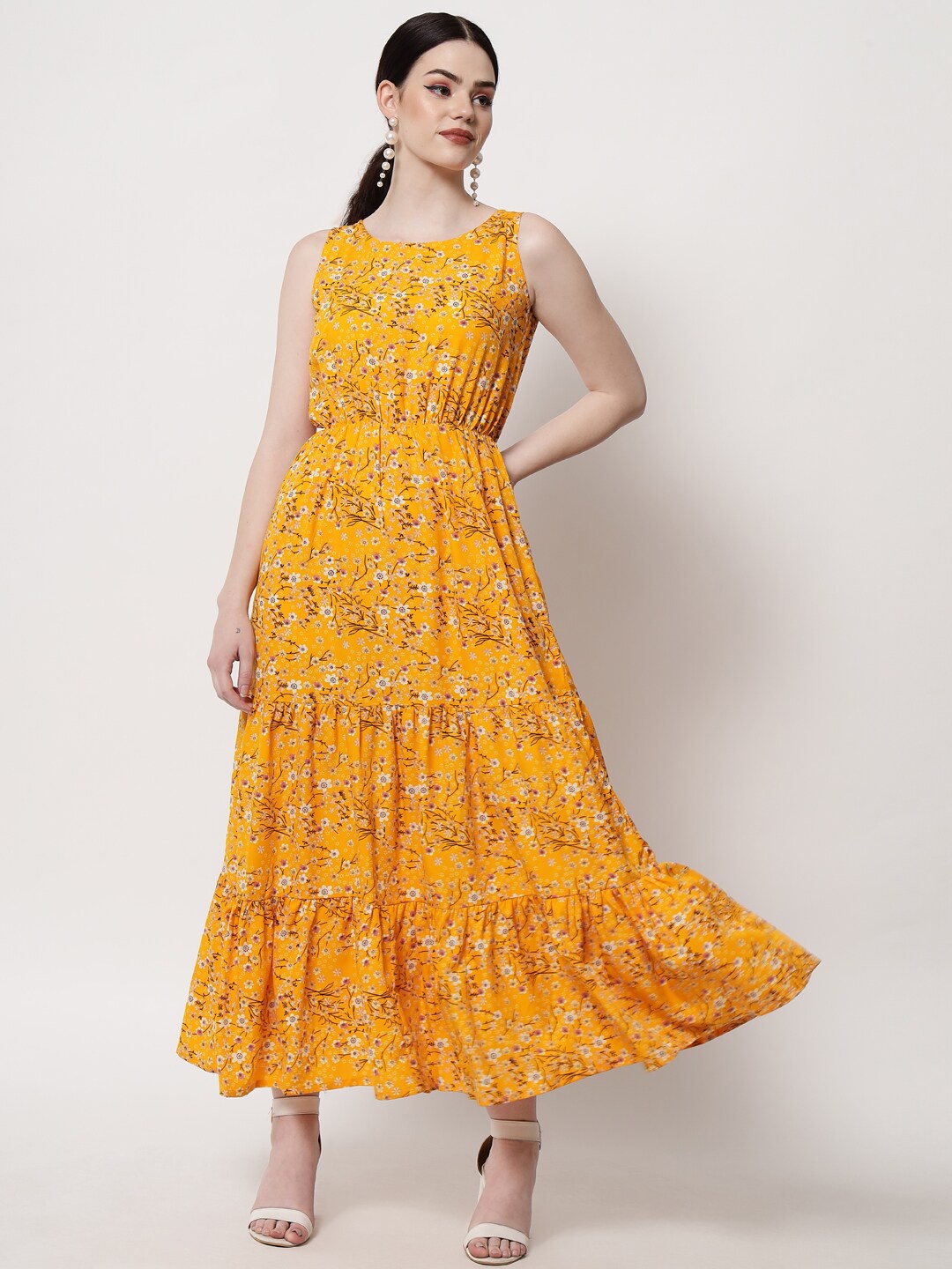 

VAANI CREATION Yellow Floral Maxi Dress