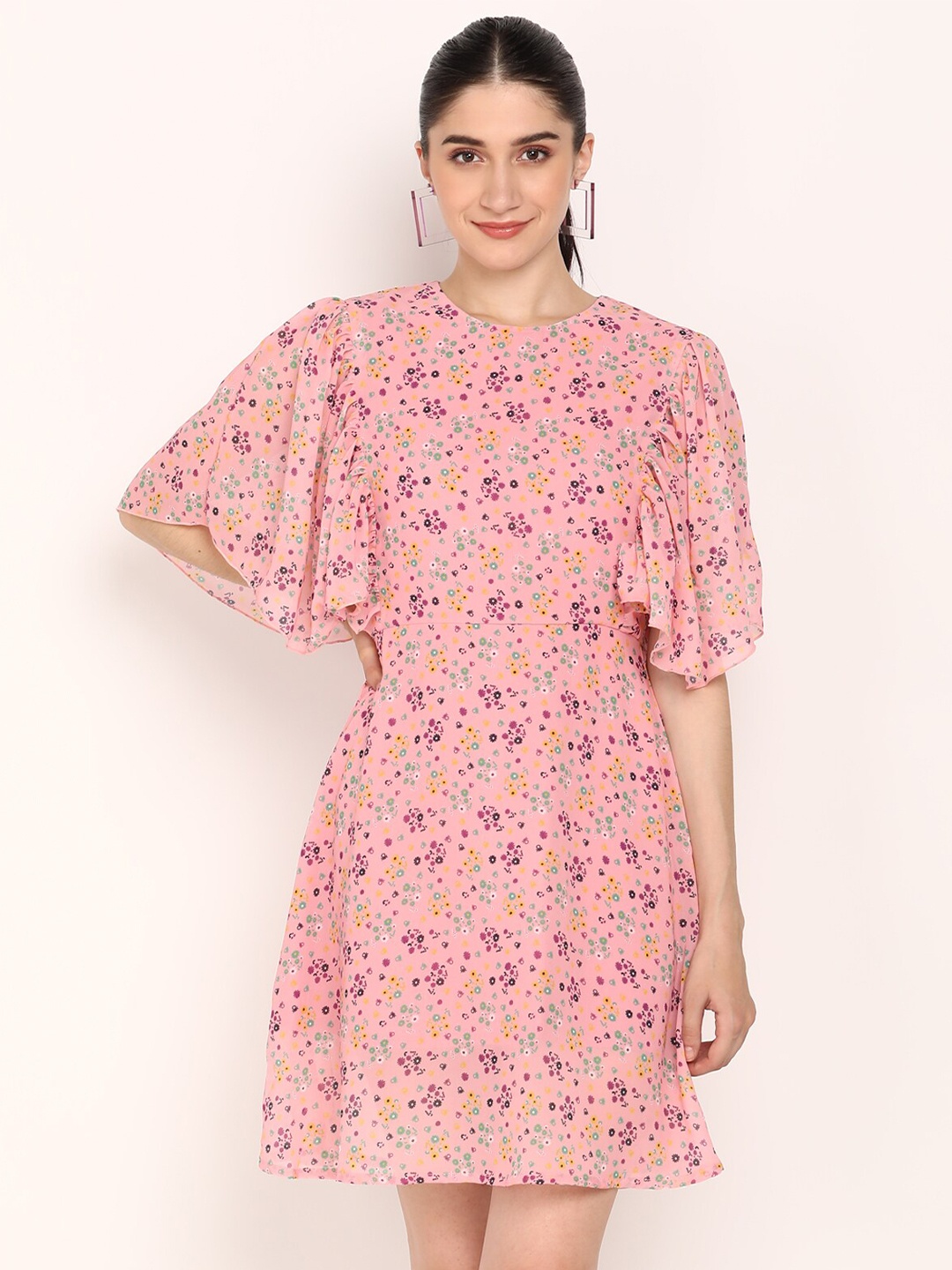 

DODO & MOA Pink Floral Printed Georgette Dress