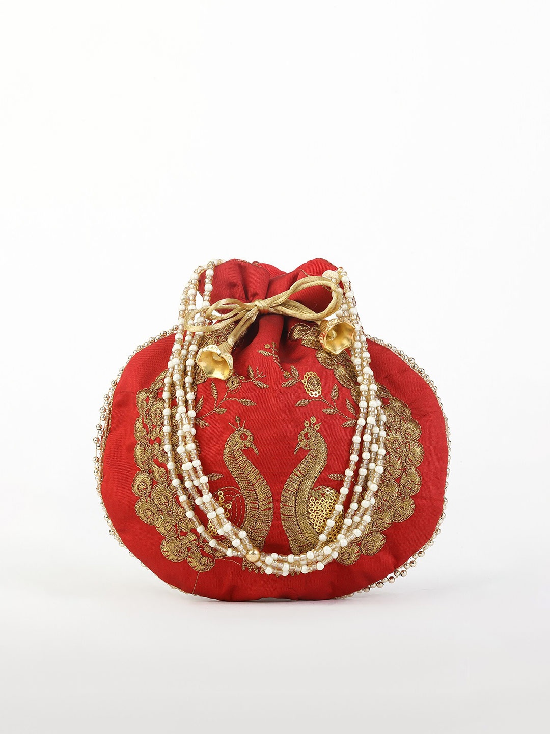 

gaura pakhi Red & Gold-Toned Embroidered Potli Clutch