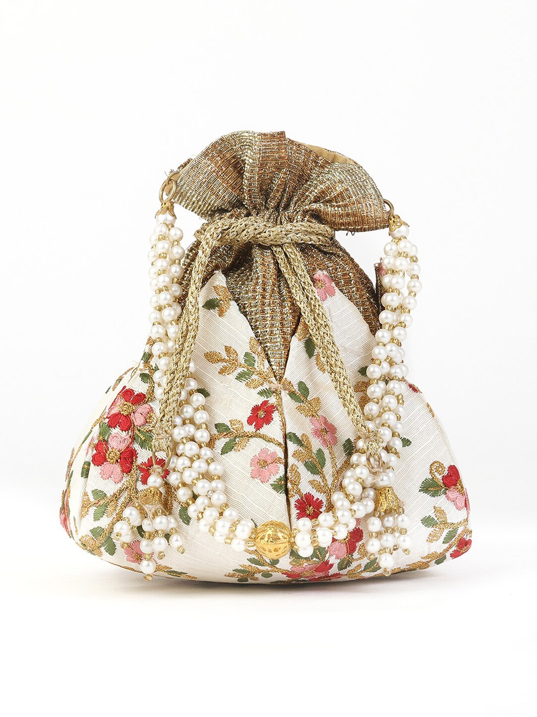 

gaura pakhi White & Red Embroidered Potli Clutch