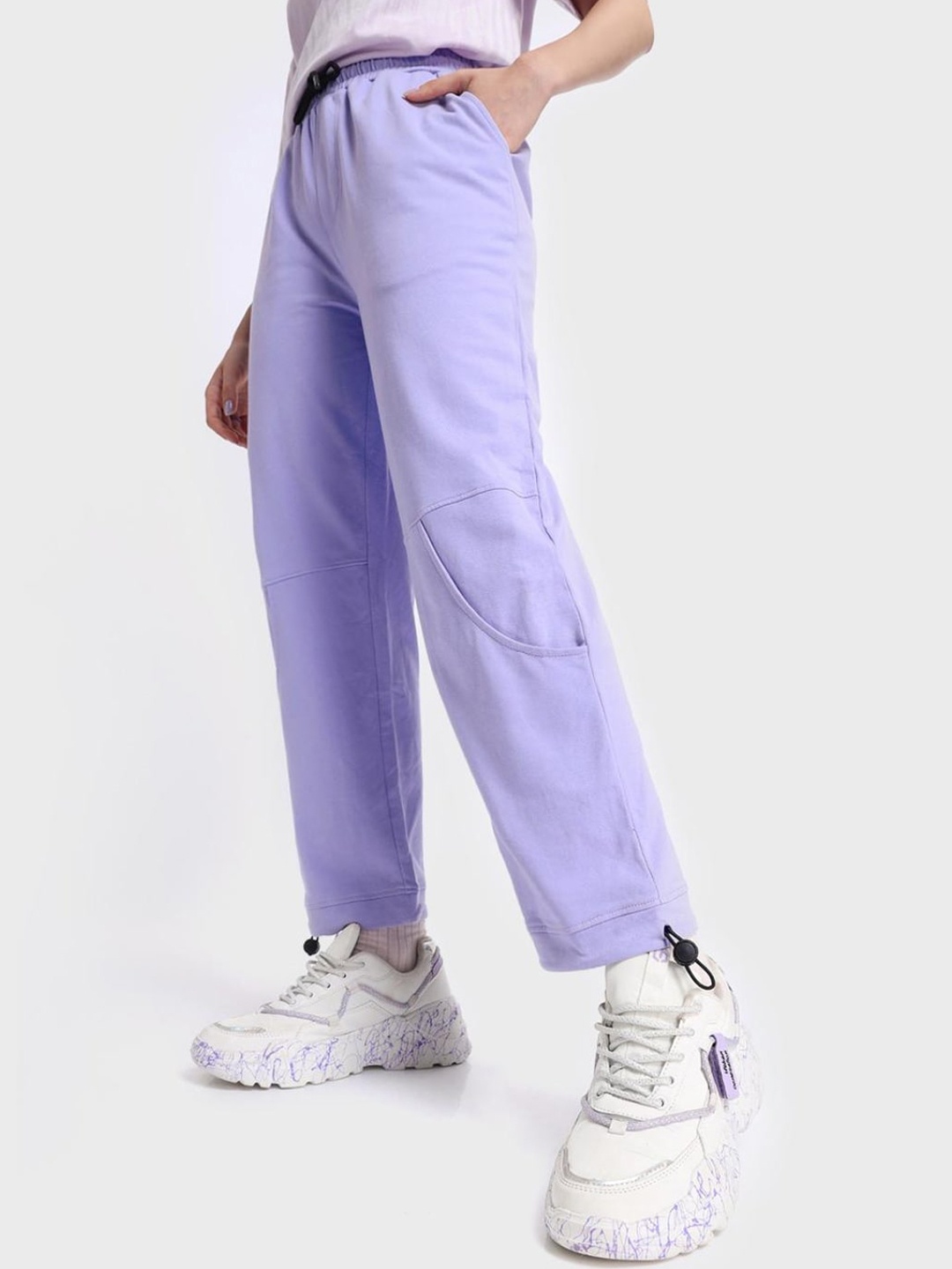 

Bewakoof Women Purple Relaxed Loose Fit Cotton Trousers