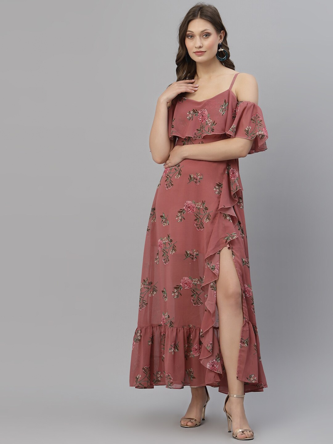 

KASSUALLY Pink Floral Georgette Maxi Dress