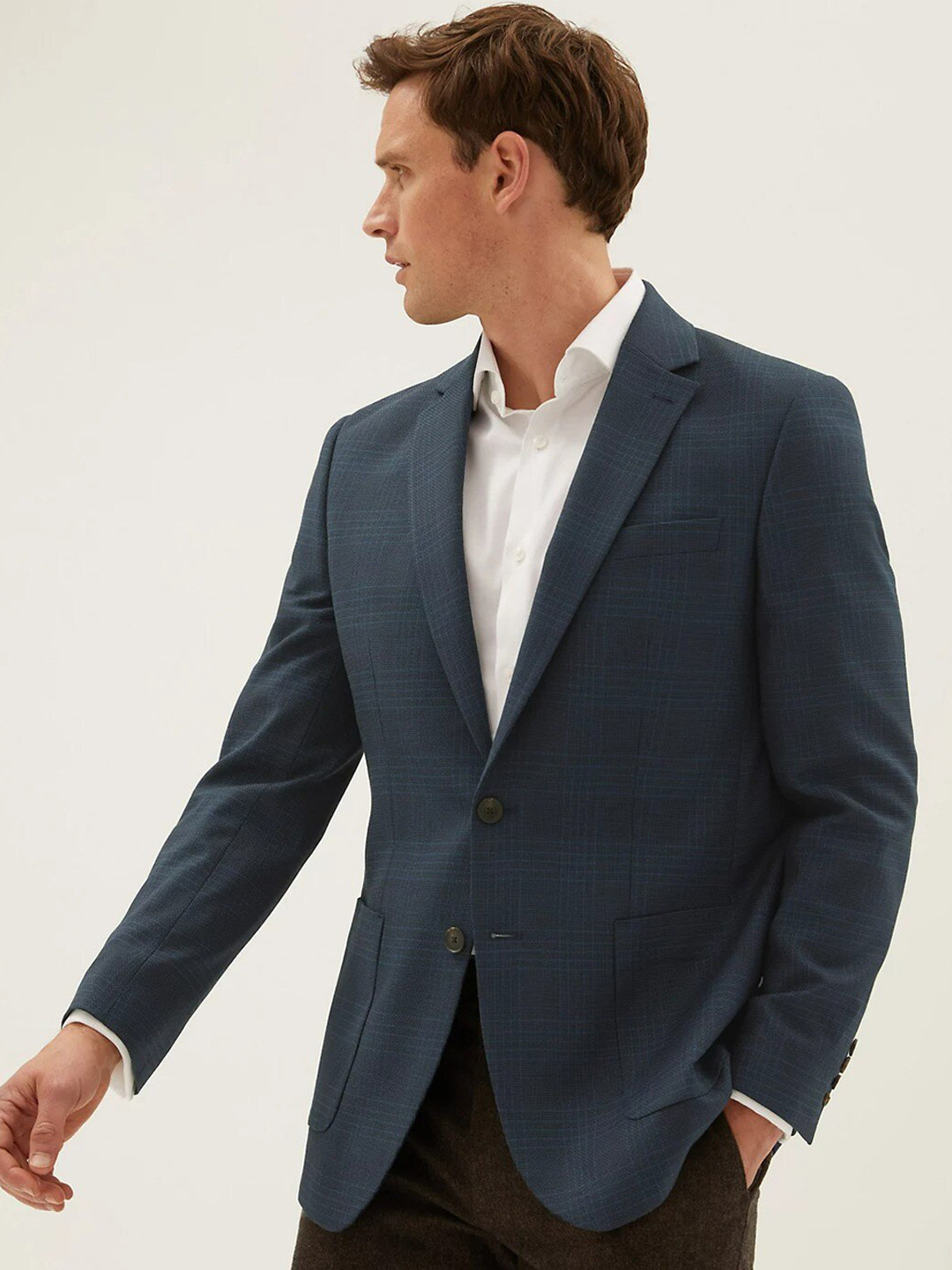 

Marks & Spencer Men Blue Checked Single-Breasted Blazer